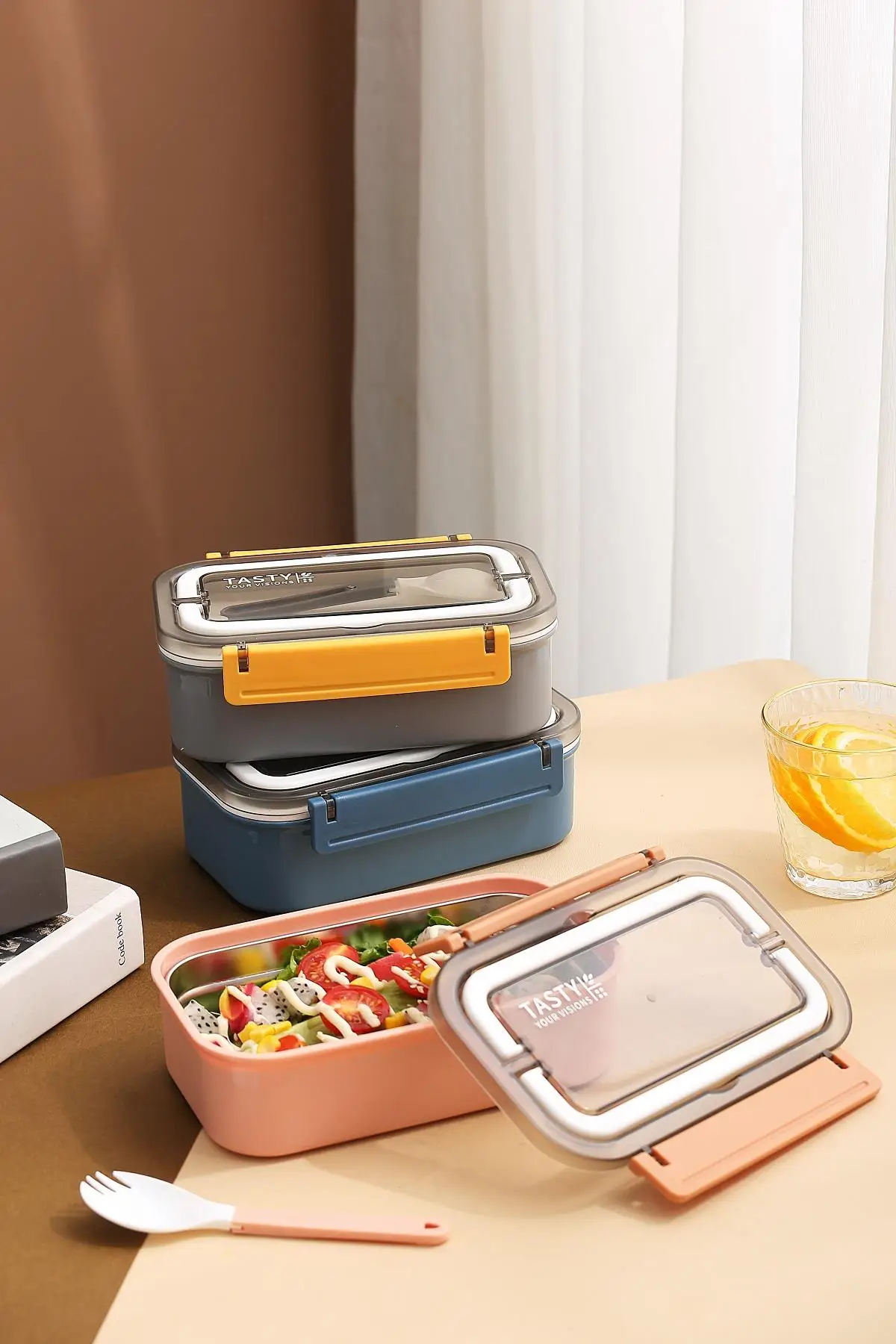 Vagonlife Bento Lunch Box Ofis-Okul İçin Yeni Nesil Sefer Tası Çift Kat 4 bölme Paslanmaz Çelik F494