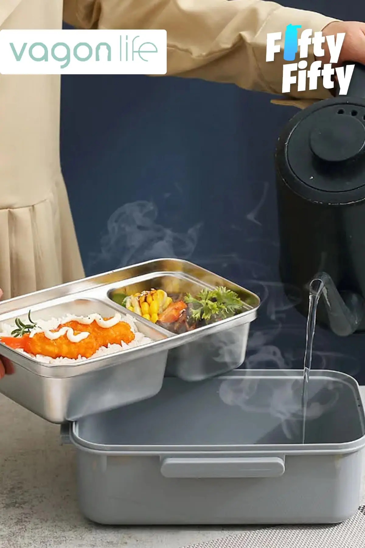 Vagonlife Tek Kat Çift Bölme Bento Lunch Box Ofis-Okul İçin Yeni Nesil Sefer Tası Paslanmaz Çelik 588