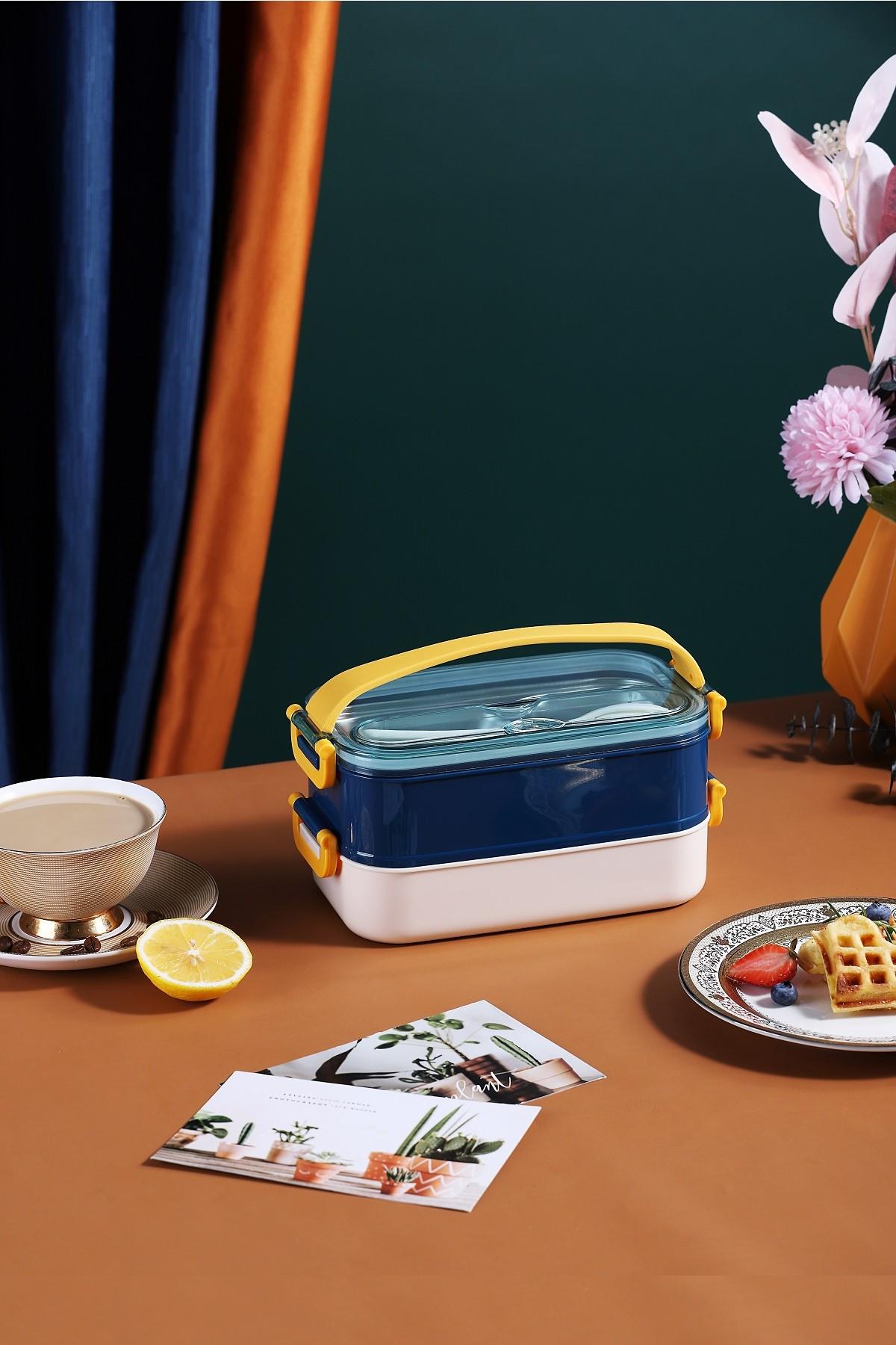 Vagonlife Bento Lunch Box Ofis-Okul İçin Yeni Nesil Sefer Tası Taşınabilir Yemek Kutusu Çelik FF462 - Lacivert