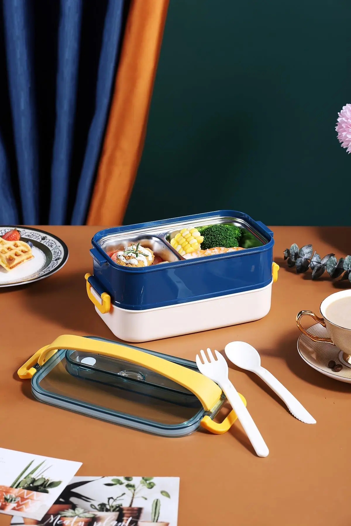 Vagonlife Bento Lunch Box Ofis-Okul İçin Yeni Nesil Sefer Tası Taşınabilir Yemek Kutusu Çelik FF462