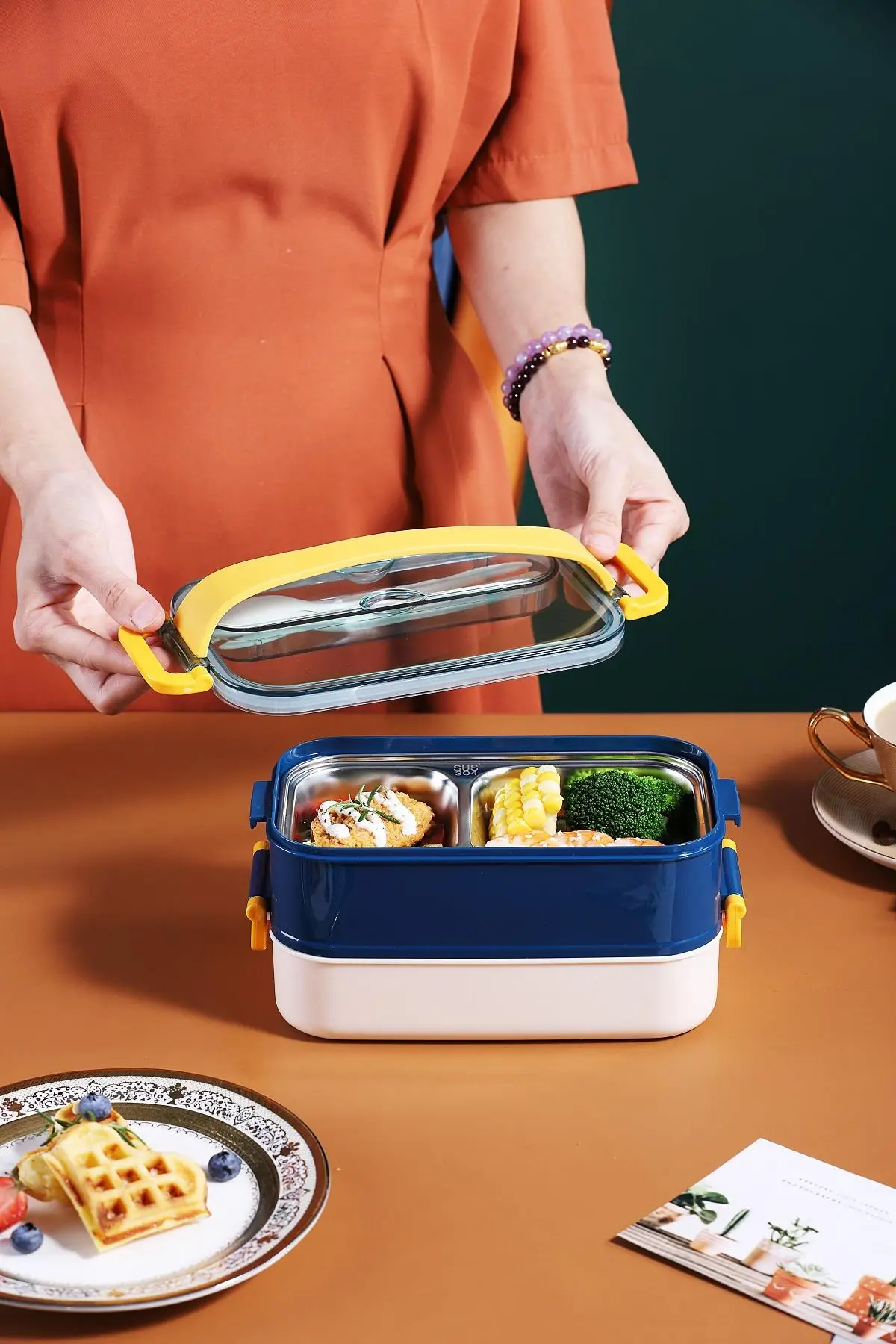 Vagonlife Bento Lunch Box Ofis-Okul İçin Yeni Nesil Sefer Tası Taşınabilir Yemek Kutusu Çelik FF462