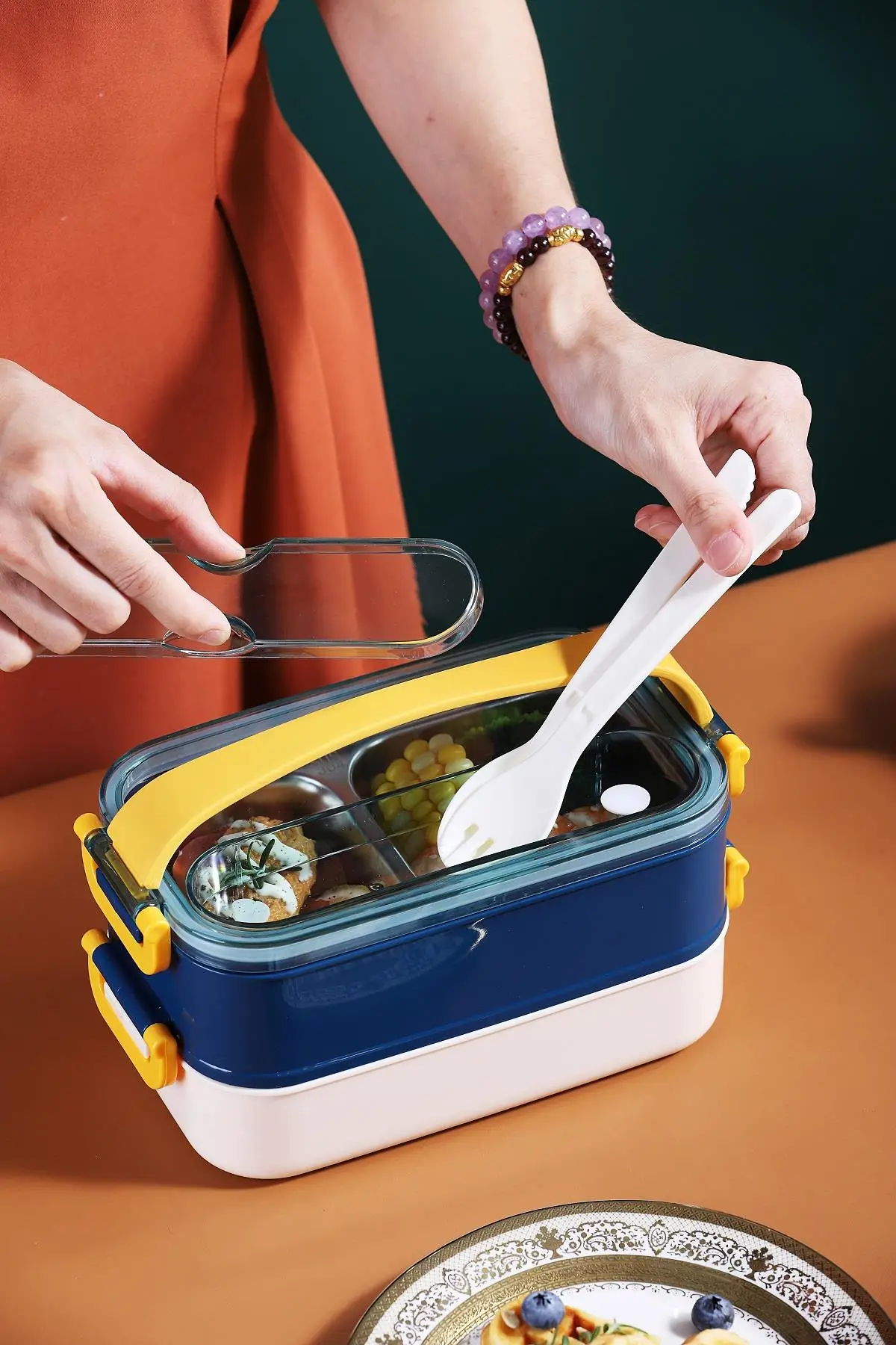 Vagonlife Bento Lunch Box Ofis-Okul İçin Yeni Nesil Sefer Tası Taşınabilir Yemek Kutusu Çelik FF462