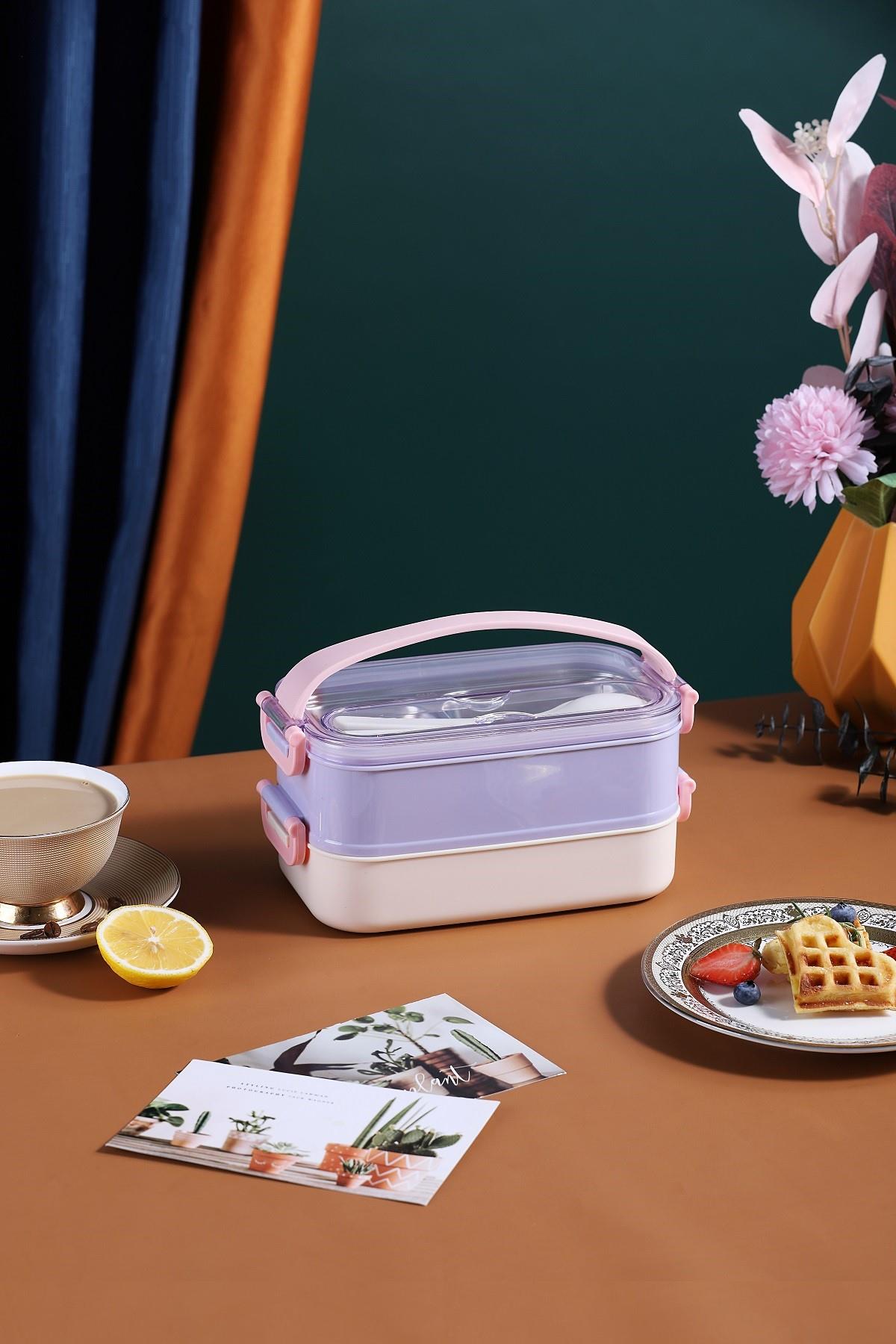 Vagonlife Bento Lunch Box Ofis-Okul İçin Yeni Nesil Sefer Tası Taşınabilir Yemek Kutusu Çelik FF462 - Mor