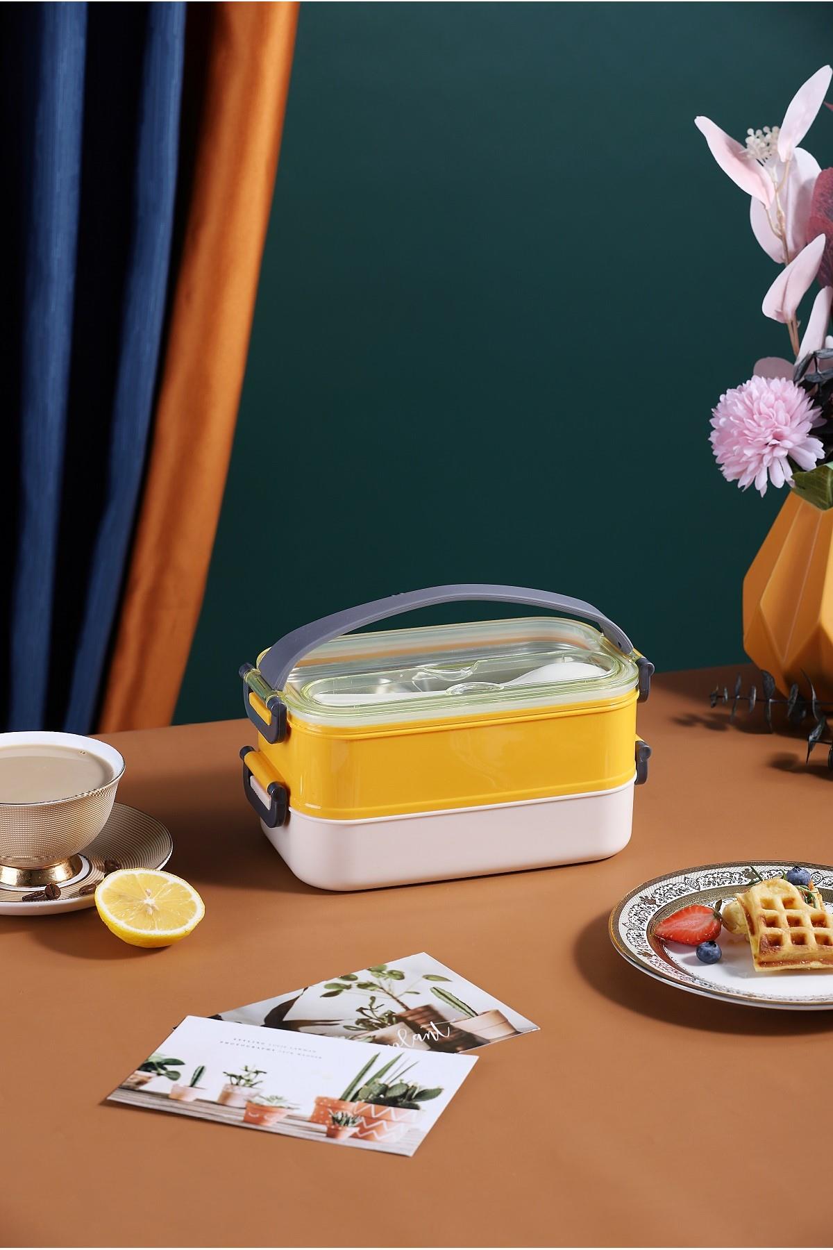 Vagonlife Bento Lunch Box Ofis-Okul İçin Yeni Nesil Sefer Tası Taşınabilir Yemek Kutusu Çelik FF462 - Sarı