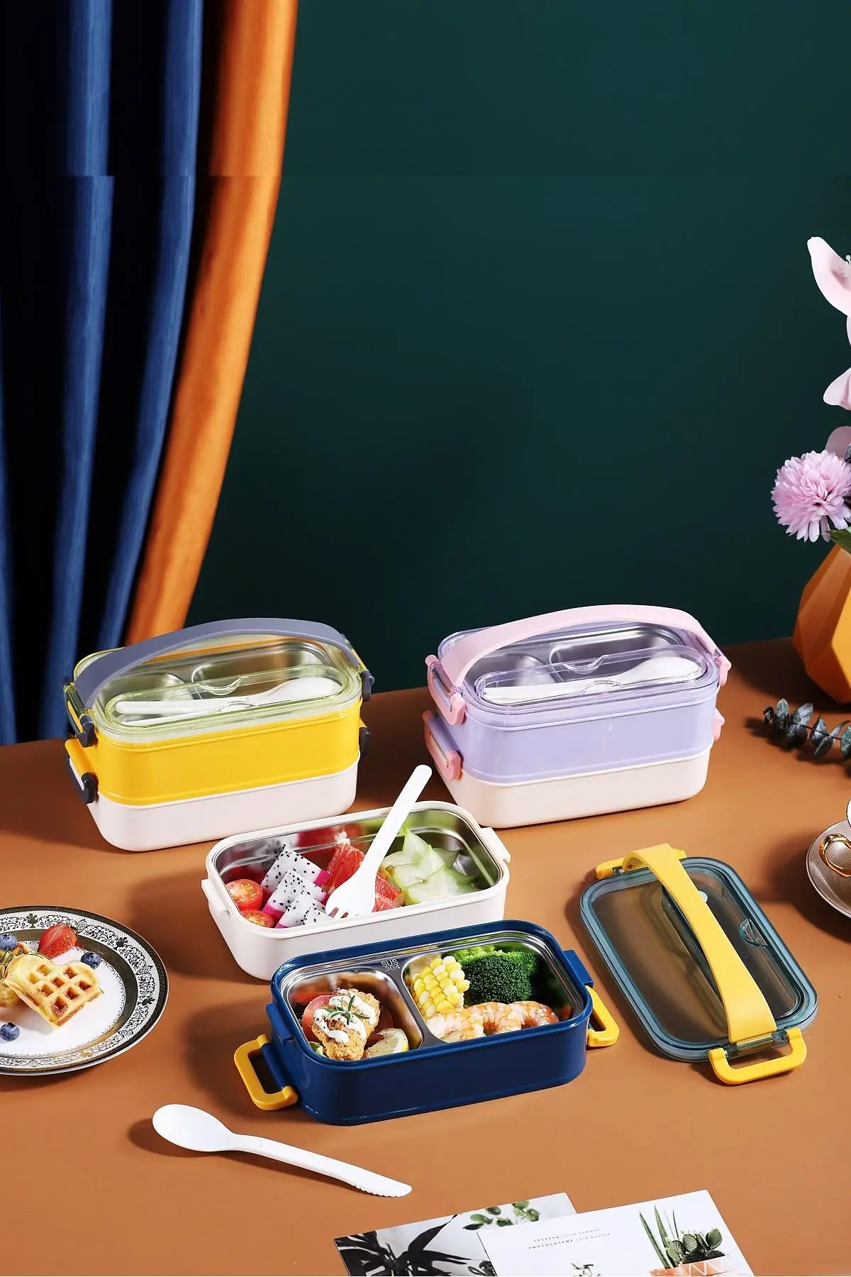 Vagonlife Bento Lunch Box Ofis-Okul İçin Yeni Nesil Sefer Tası Taşınabilir Yemek Kutusu Çelik FF462