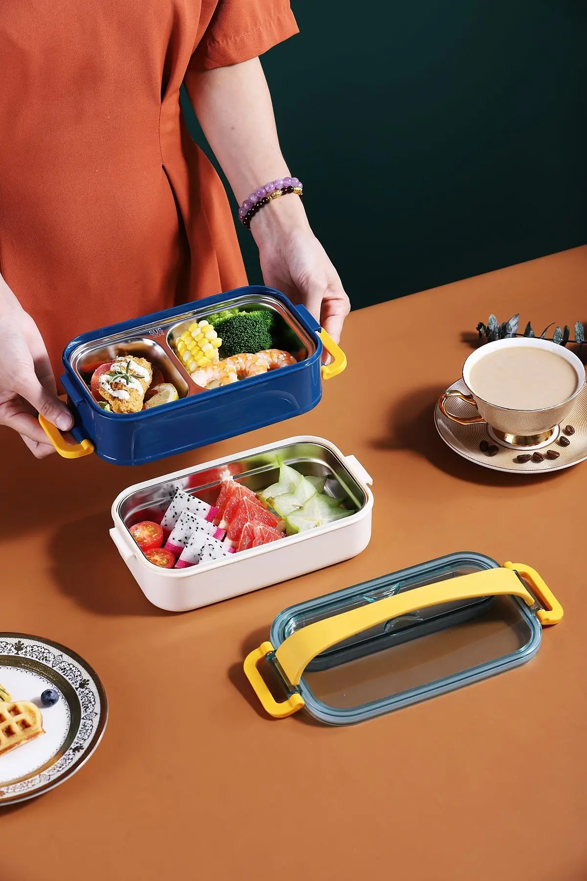 Vagonlife Bento Lunch Box Ofis-Okul İçin Yeni Nesil Sefer Tası Taşınabilir Yemek Kutusu Çelik FF462