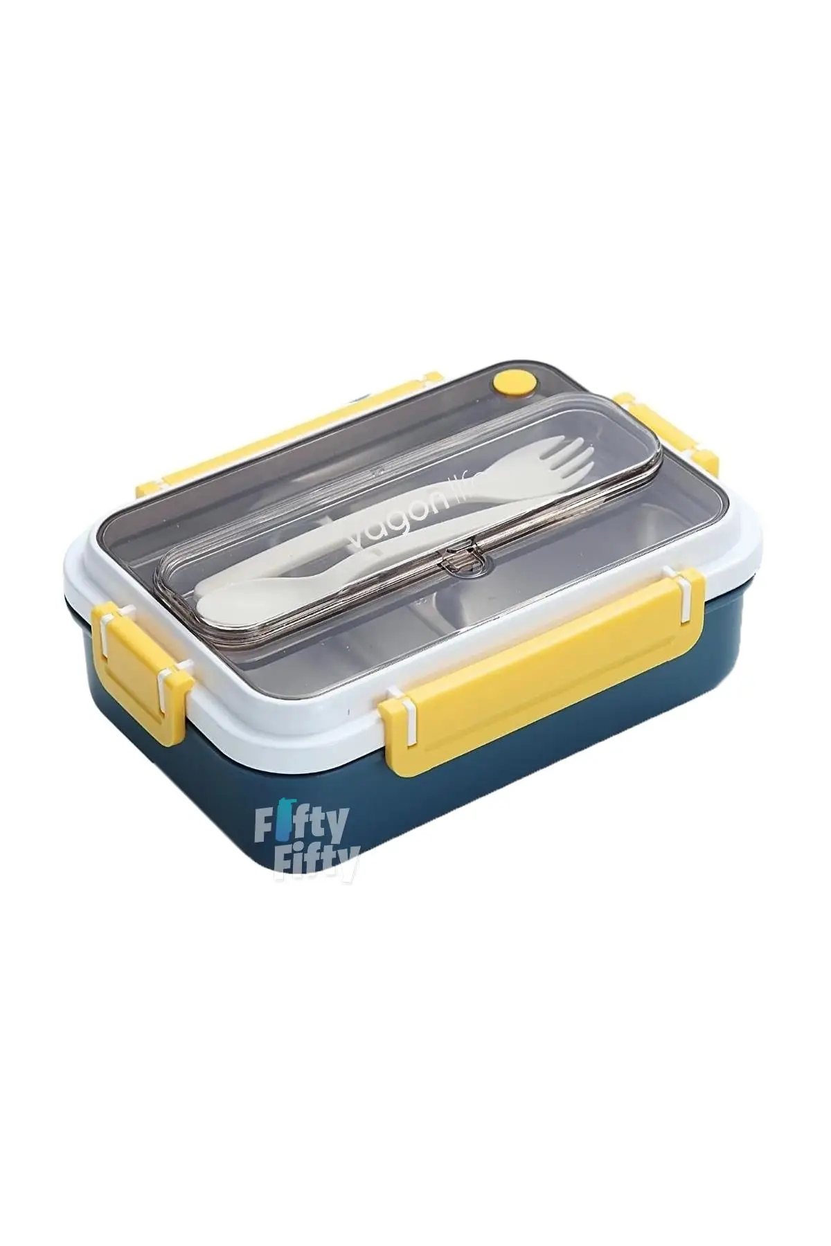 Vagonlife Bento Lunch Box Ofis-Okul İçin Yeni Nesil Sefer Tası Tek Kat 3 Bölme Çatal Ve Kaşıklı -Paslanmaz Çelik FF528 
