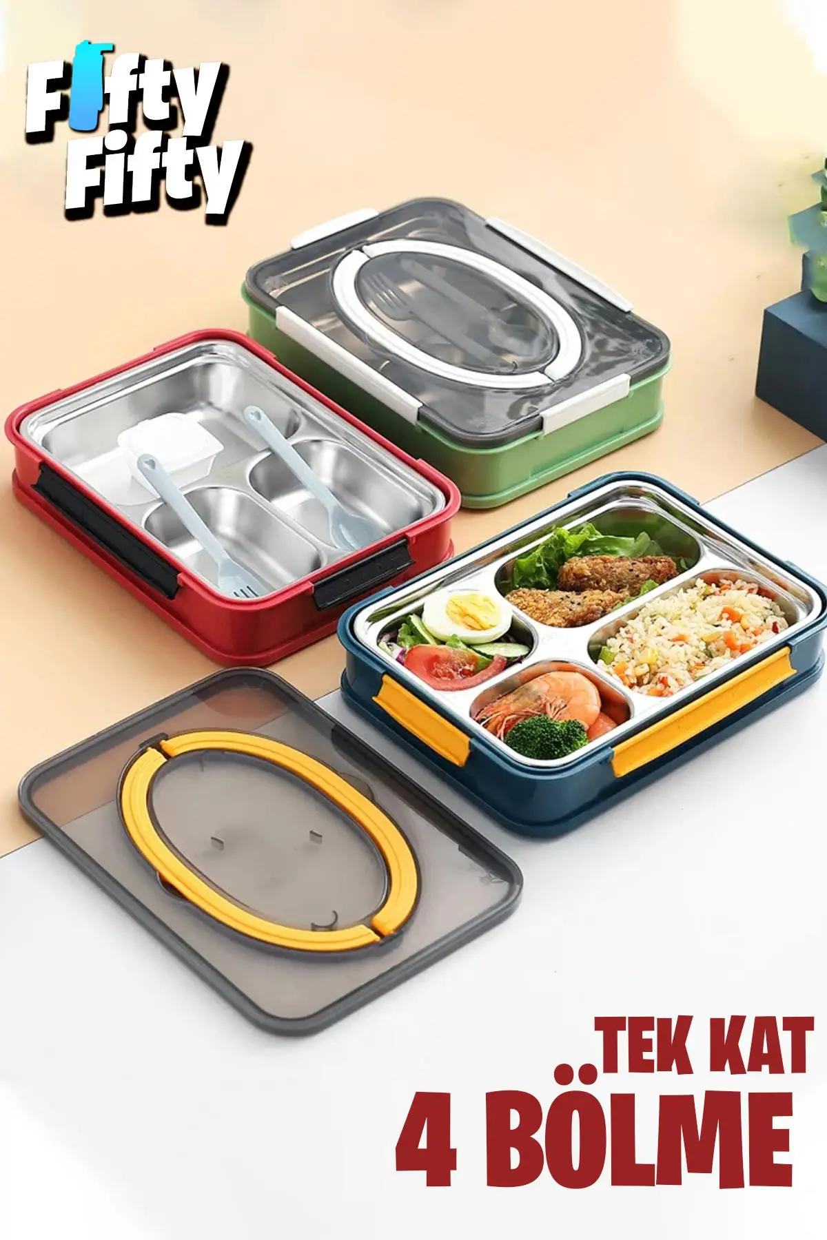 Vagonlife Bento Lunch Box Ofis-Okul İçin Yeni Nesil Tek Kat 4 Bölme Sefer Tası- FFLBOX2201