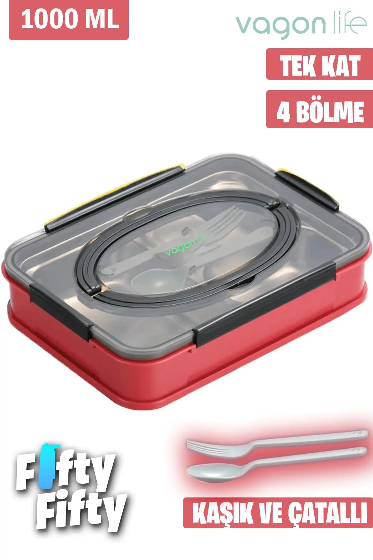 Vagonlife Bento Lunch Box Ofis-Okul İçin Yeni Nesil Tek Kat 4 Bölme Sefer Tası- FFLBOX2201