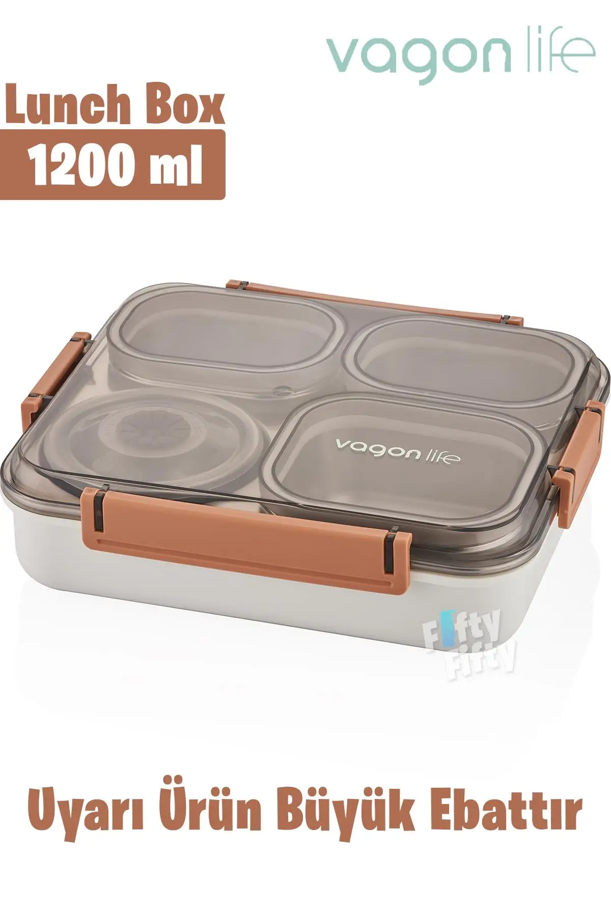 Vagonlife Büyük Ebat 1200 ML (Sızdırmaz,Karışmaz 4 Bölmeli) Lunch Box Yeni Nesil Sefer Tası -FF7080 - Kahverengi