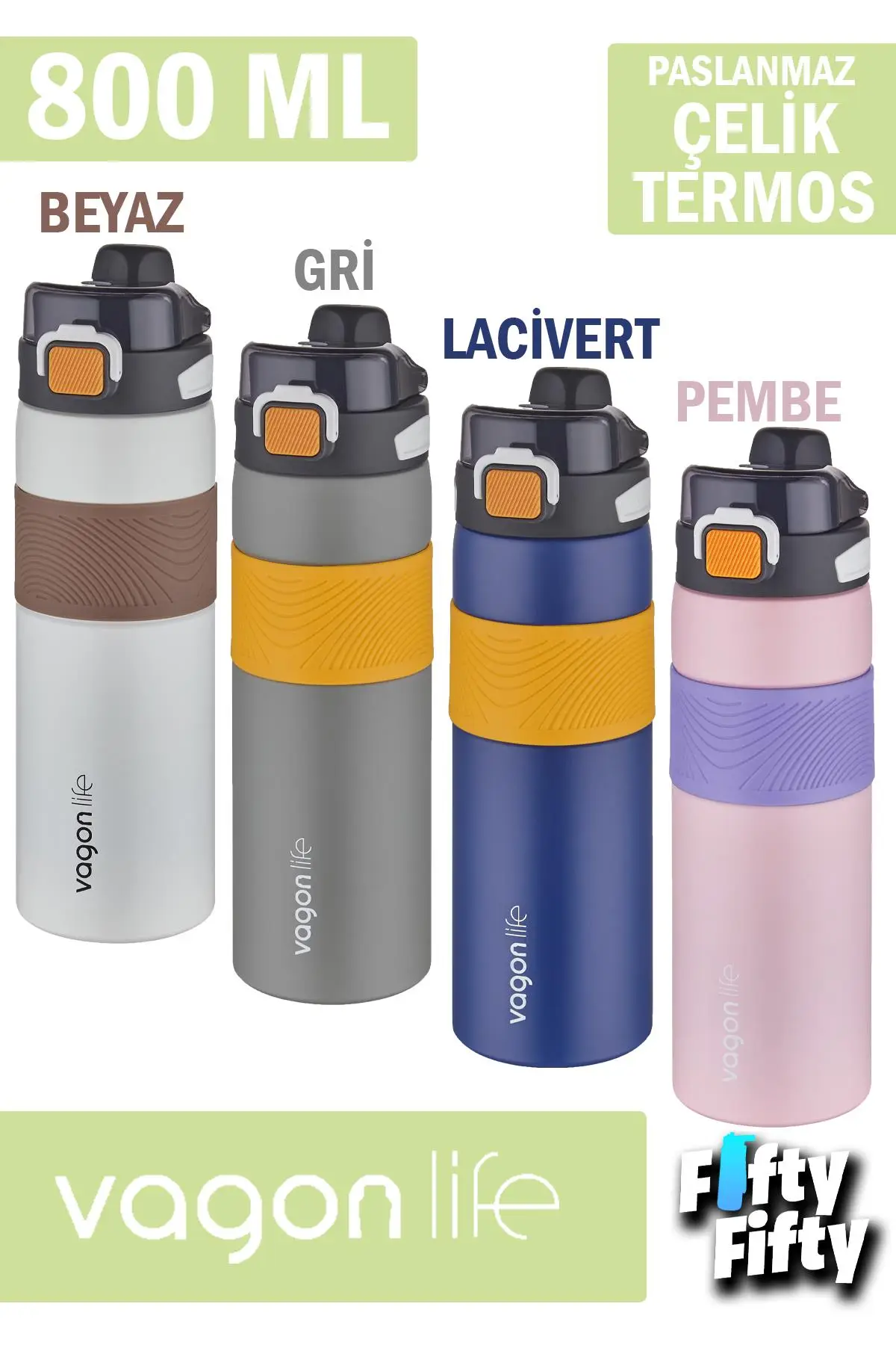 Vagonlife Çelik Termos 800 ML Büyük Boy Tek Kapak Çift Kullanım Pipetli/Rahat İçim Kaydırmaz Gövde-FFVGN032800ML