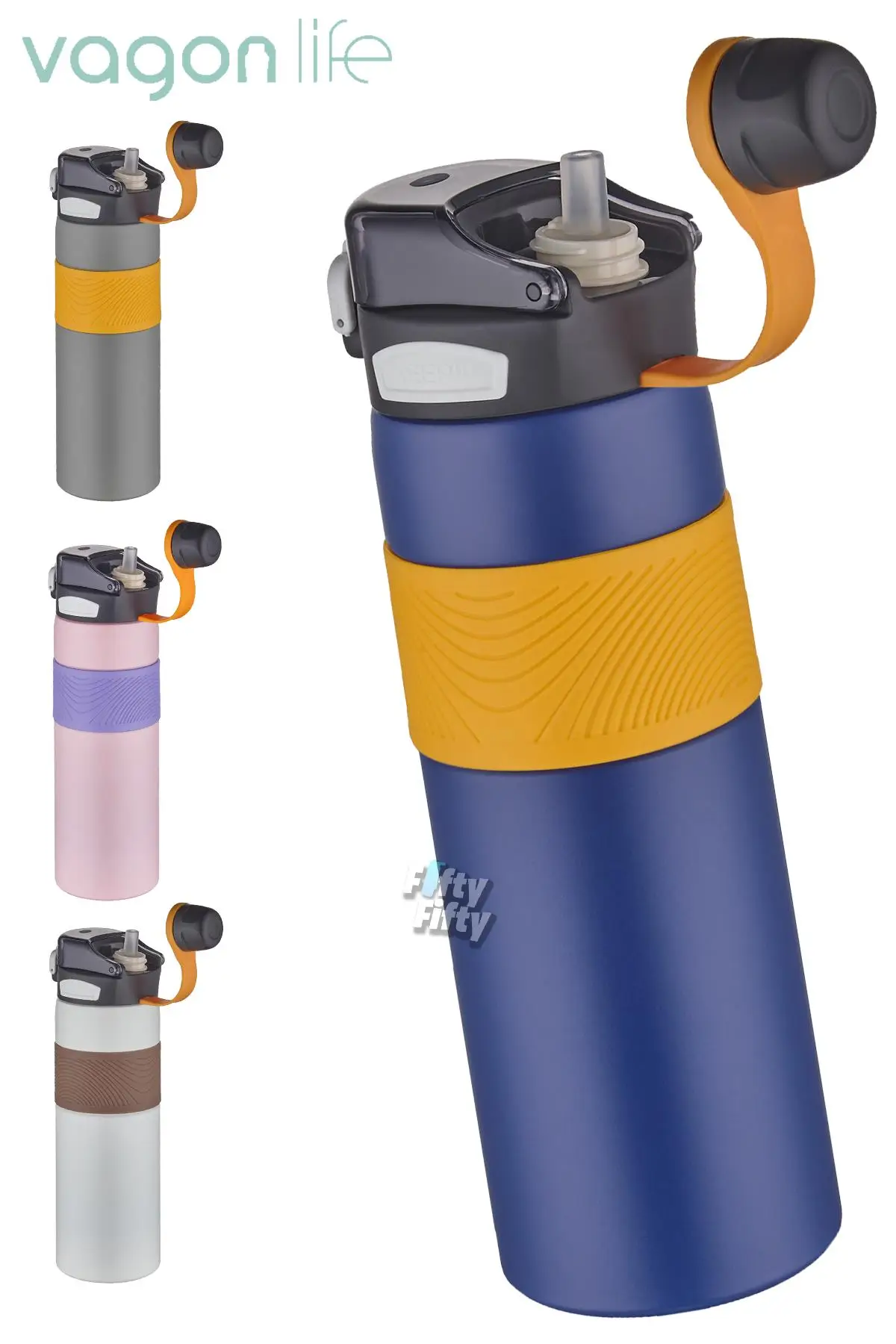 Vagonlife Çelik Termos 800 ML Büyük Boy Tek Kapak Çift Kullanım Pipetli/Rahat İçim Kaydırmaz Gövde-FFVGN032800ML