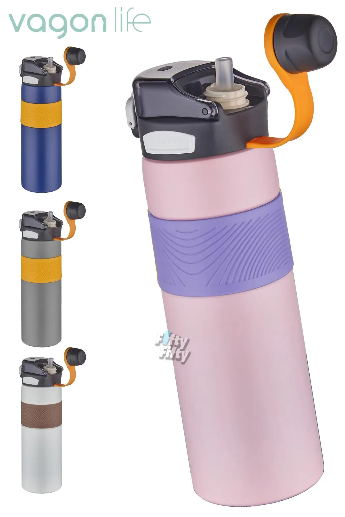 Vagonlife Çelik Termos 800 ML Büyük Boy Tek Kapak Çift Kullanım Pipetli/Rahat İçim Kaydırmaz Gövde-FFVGN032800ML