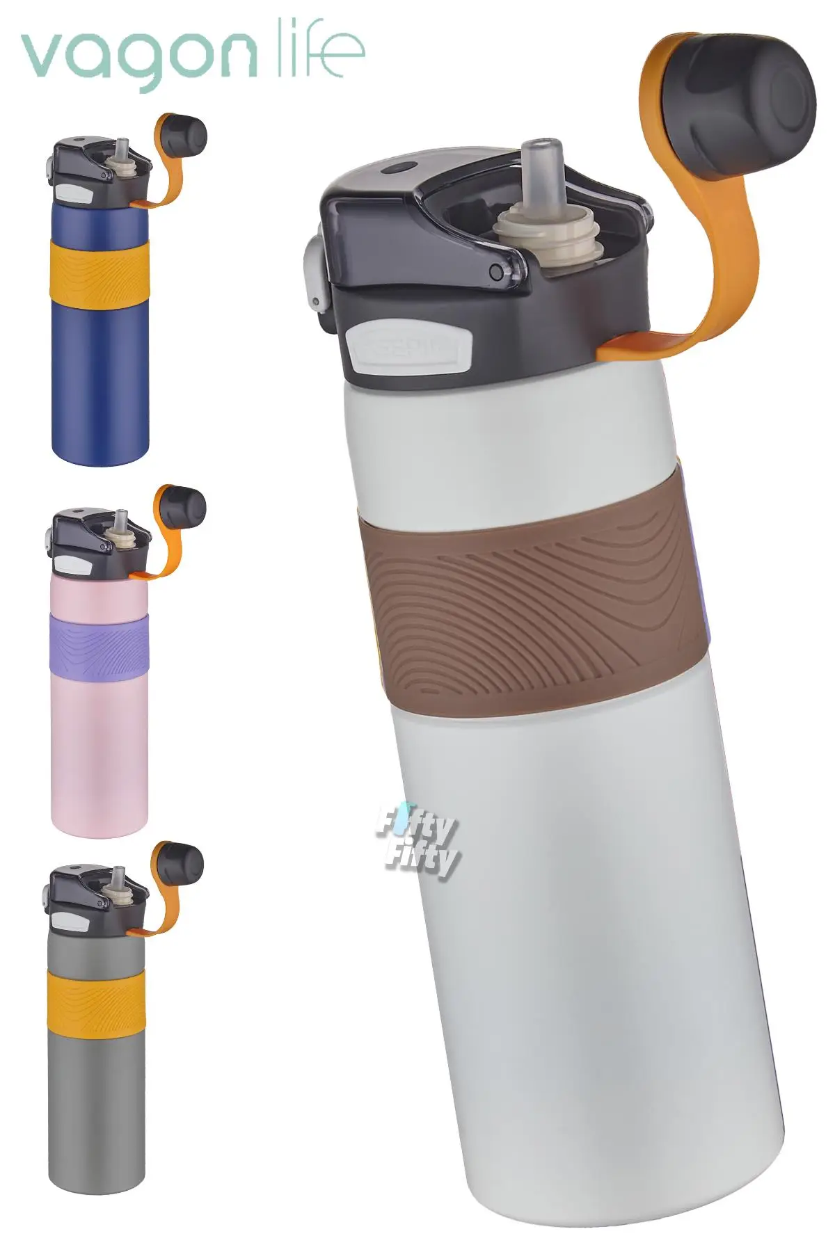 Vagonlife Çelik Termos 800 ML Büyük Boy Tek Kapak Çift Kullanım Pipetli/Rahat İçim Kaydırmaz Gövde-FFVGN032800ML