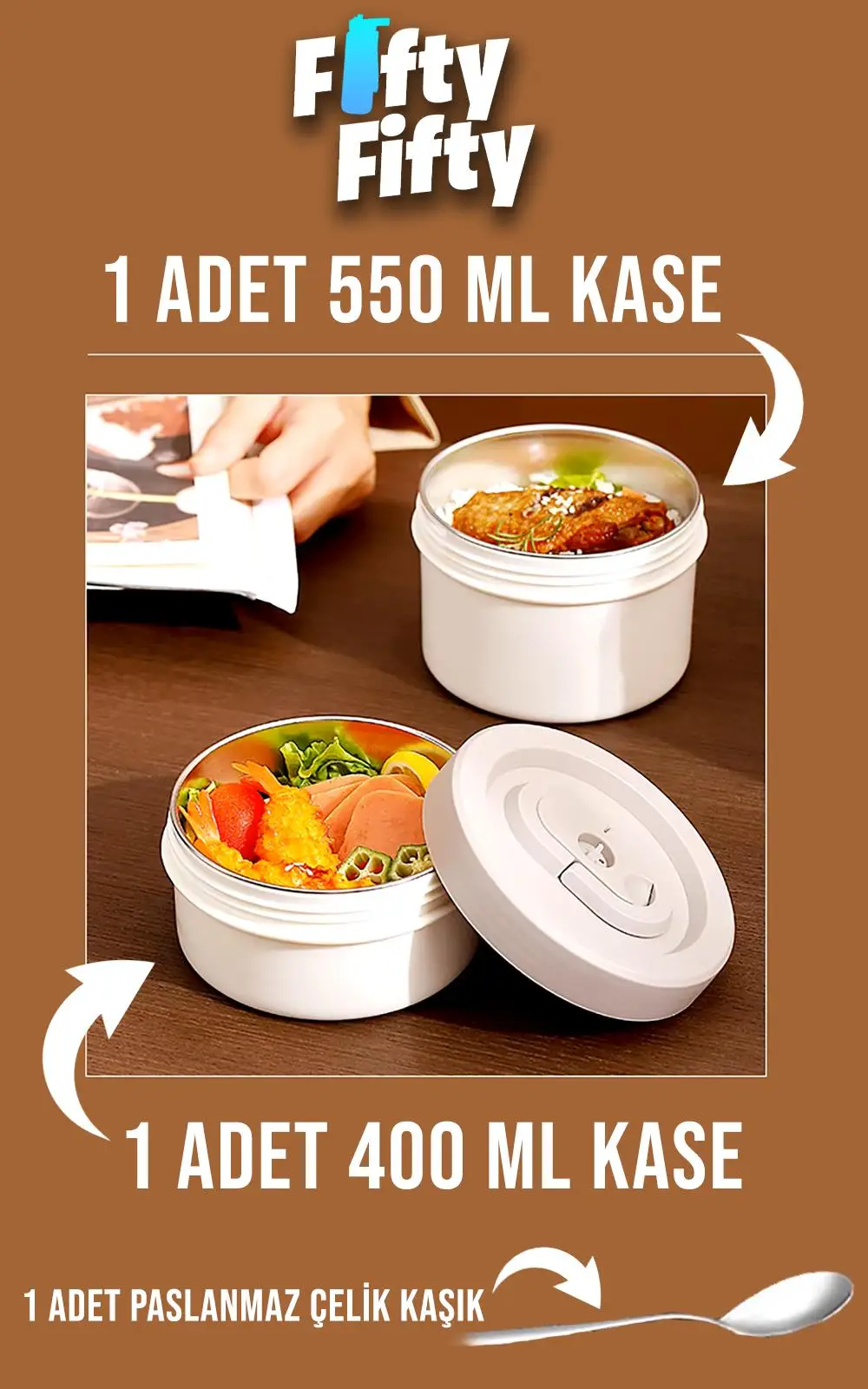 Vagonlife Çelik Yemek Termosu Isı Yalıtımlı 2 Kaseli 1.8LT Sızdırmaz Vakumlu Kap Taşıma Askılı -FF10081