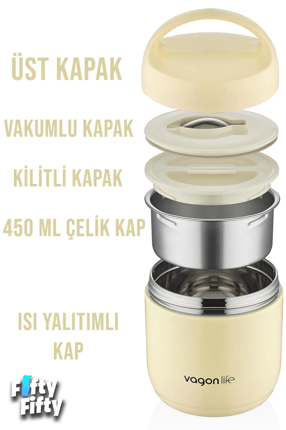 Vagonlife Çelik Yemek Termosu Isı Yalıtımlı Kaseli 1.2LT Sızdırmaz Vakumlu Kap Taşıma Kulplu -FF10104