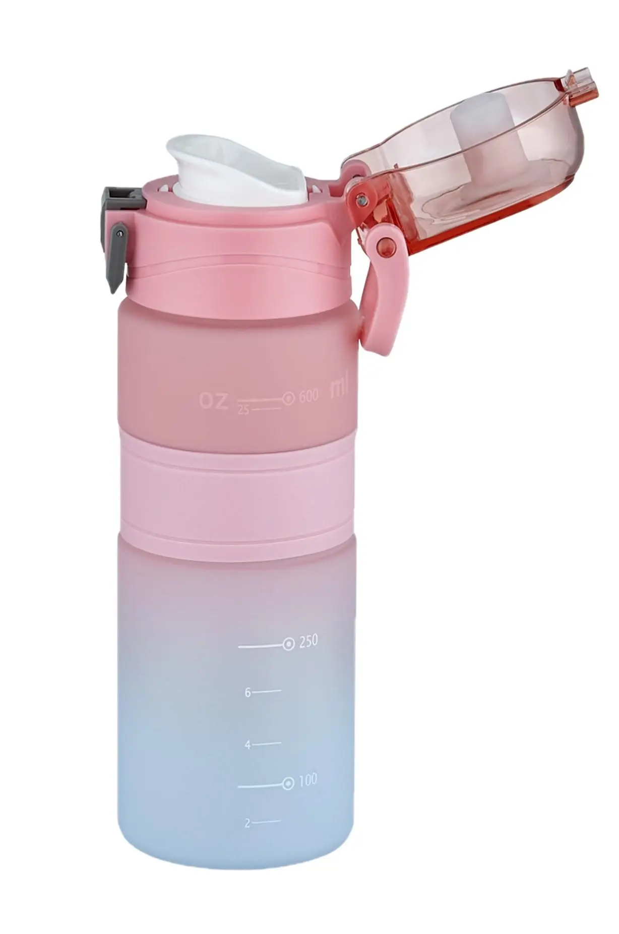 Vagonlife Çift Renk 600ml Kaydırmaz Silikon Gövde Rahat İçim-Pipetsiz- Motivasyon Su Matarası
