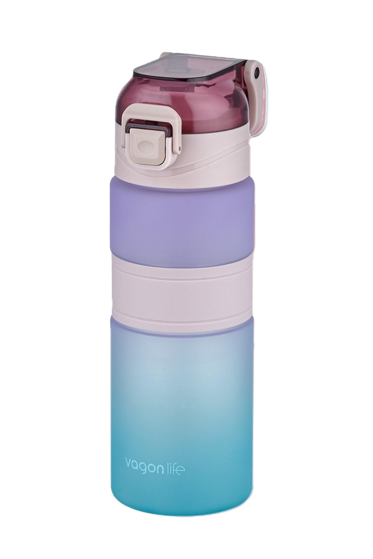 Vagonlife Çift Renk 600ml Kaydırmaz Silikon Gövde Rahat İçim-Pipetsiz- Motivasyon Su Matarası - MOR