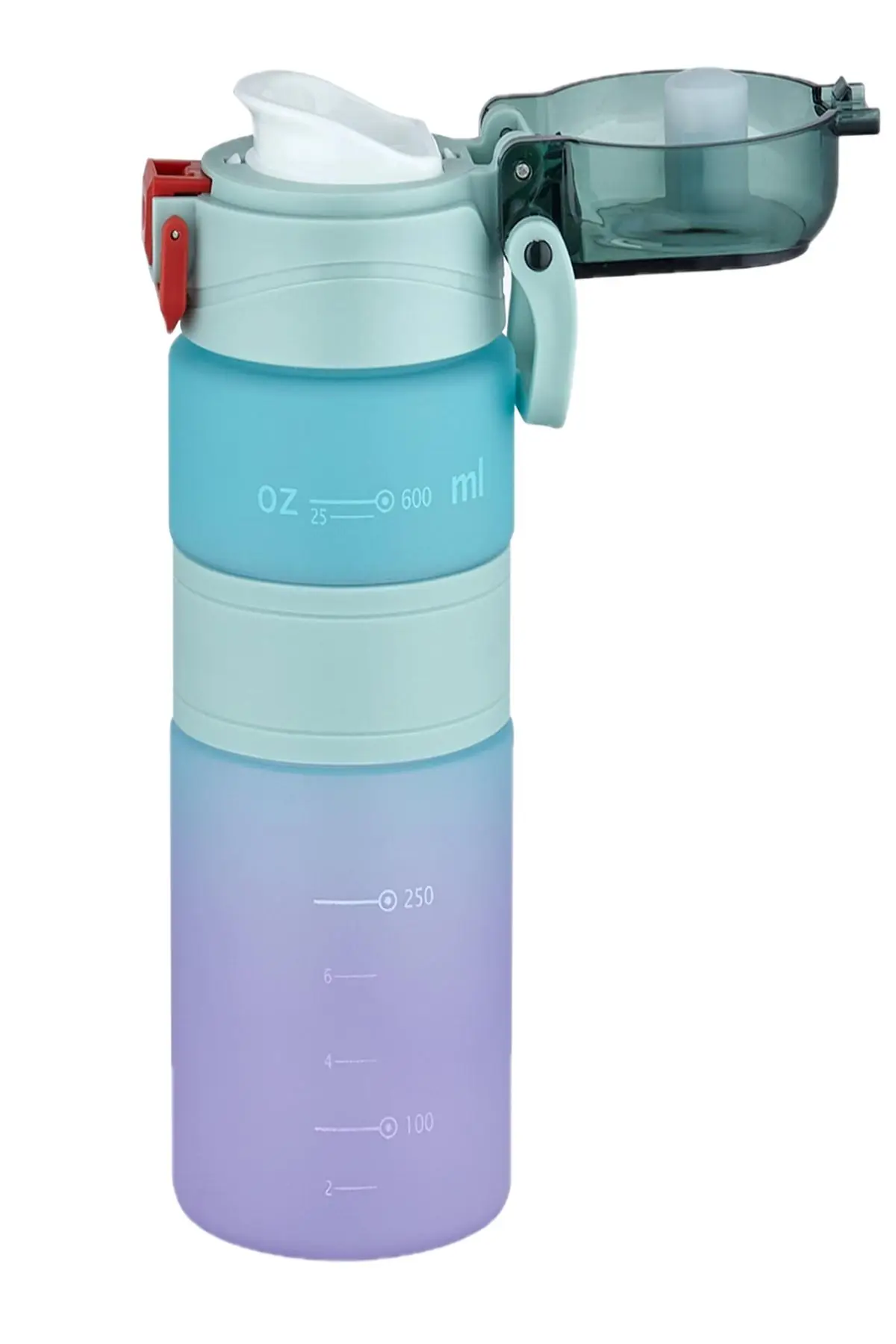 Vagonlife Çift Renk 600ml Kaydırmaz Silikon Gövde Rahat İçim-Pipetsiz- Motivasyon Su Matarası