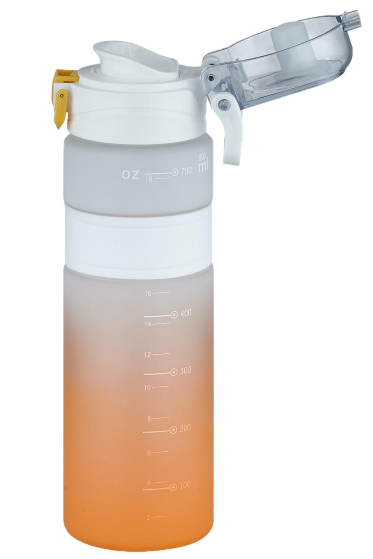 Vagonlife Çift Renk 800ml Kaydırmaz Silikon Gövde Rahat İçim-Pipetsiz- Motivasyon Su Matarası