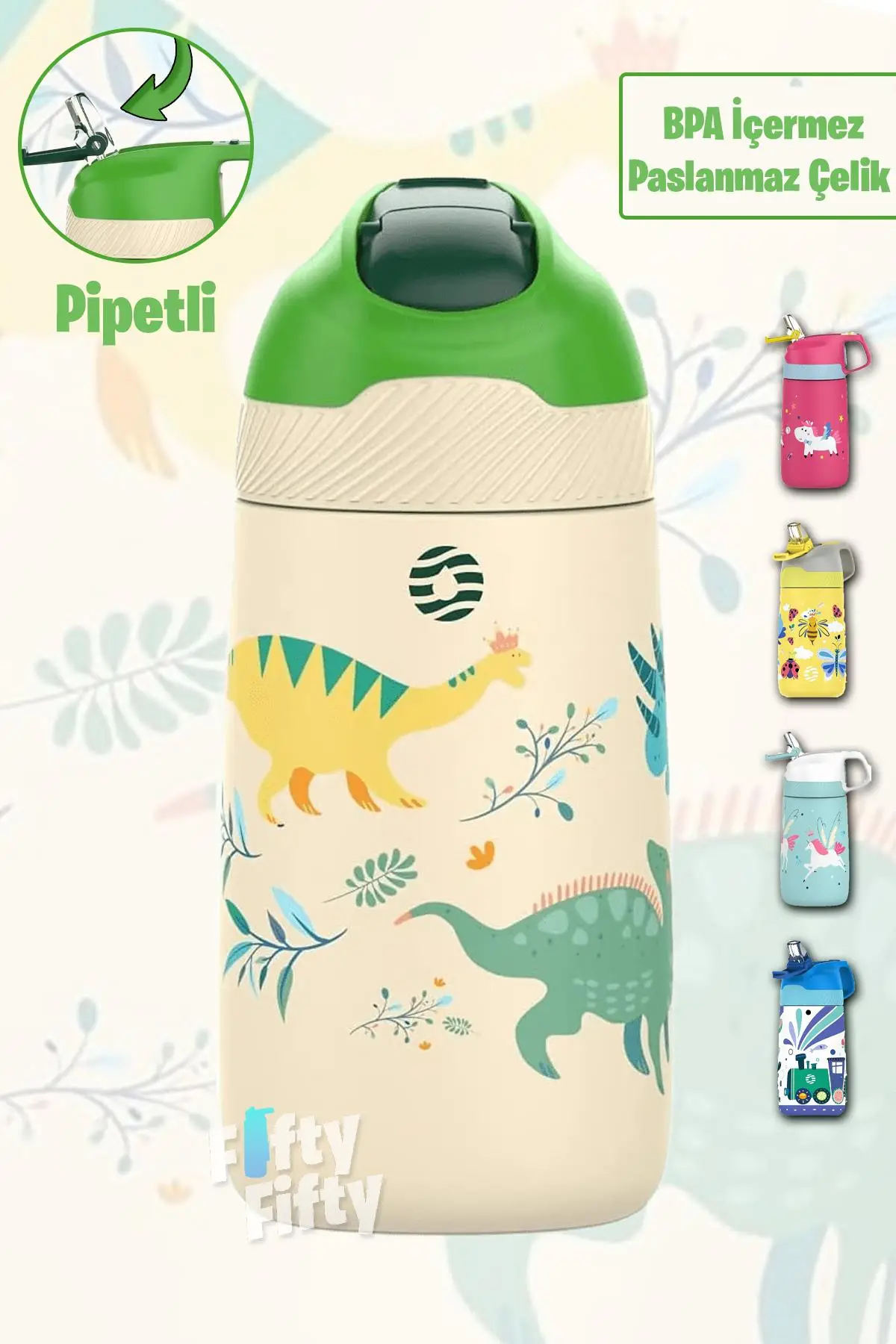 Vagonlife Çocuk 350 ML Pipetli Çelik Matara Paslanmaz Çelik Termos 5 Farklı Renk 2055-350ML