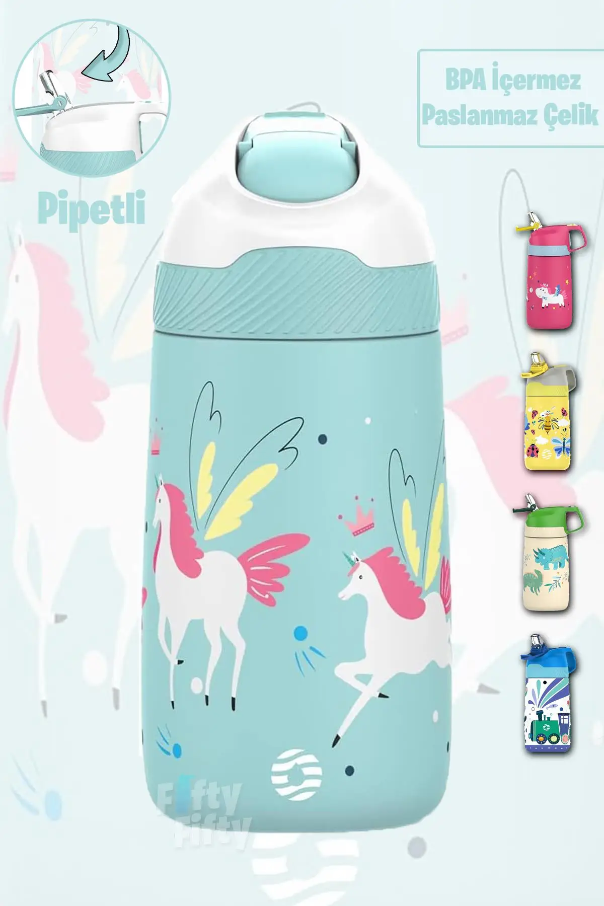 Vagonlife Çocuk 350 ML Pipetli Çelik Matara Paslanmaz Çelik Termos 5 Farklı Renk 2055-350ML