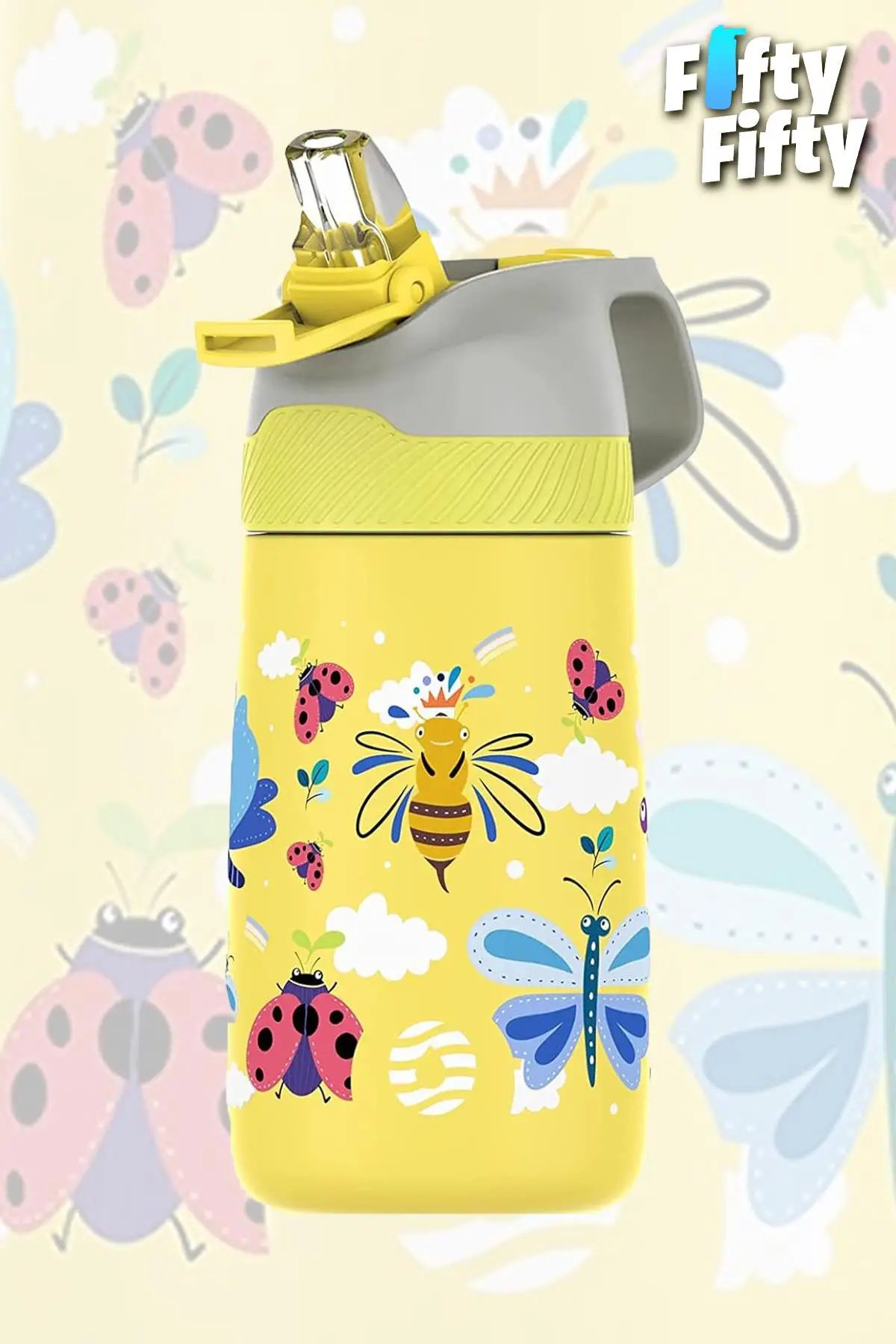 Vagonlife Çocuk 350 ML Pipetli Çelik Matara Paslanmaz Çelik Termos 5 Farklı Renk 2055-350ML