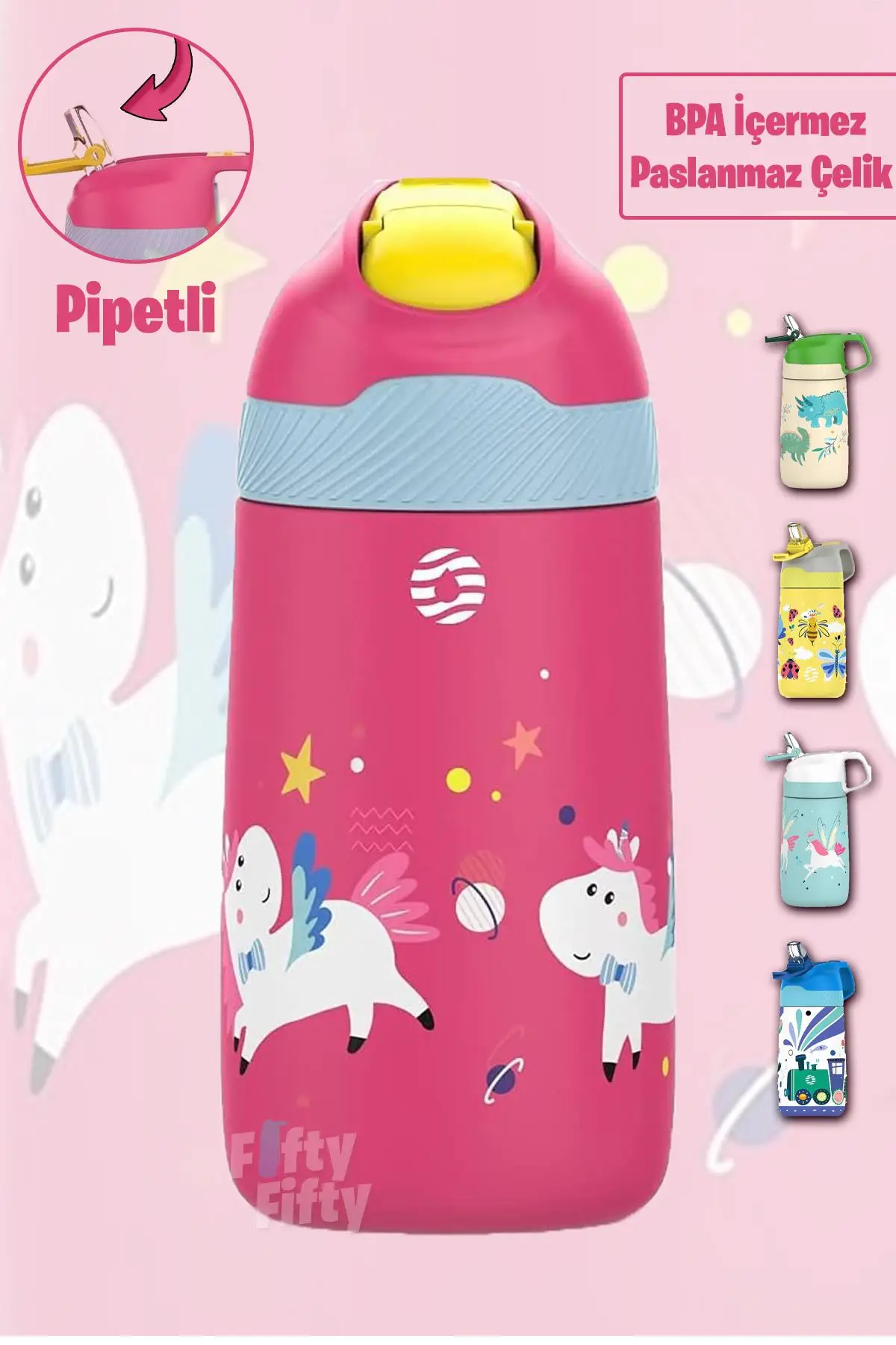 Vagonlife Çocuk 350 ML Pipetli Çelik Matara Paslanmaz Çelik Termos 5 Farklı Renk 2055-350ML
