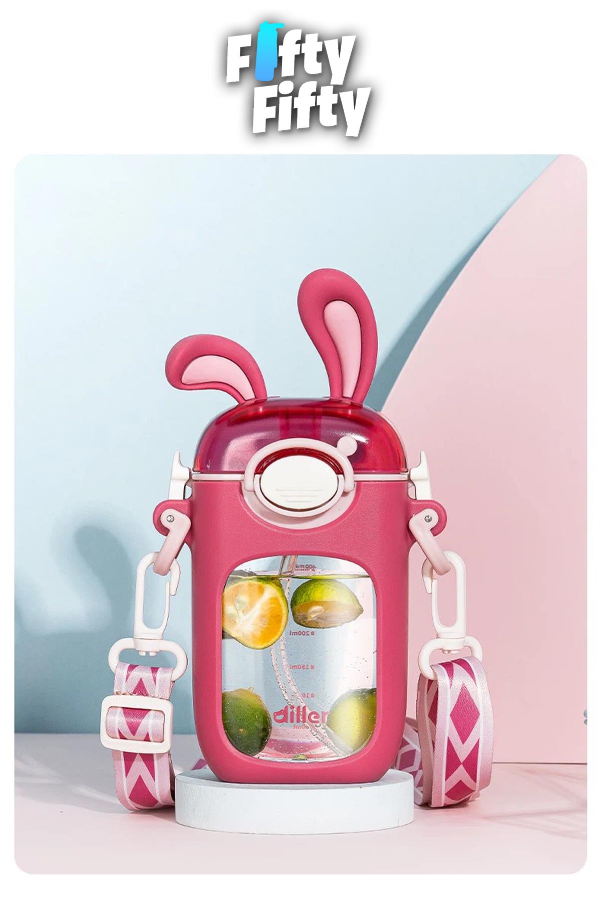 Vagonlife Diller Pipetli 400 ML Tritan Çocuk Su Matarası Boyun Askılı-Temizleme Fırçası Hediyeli-FFDILLER-2305400ML