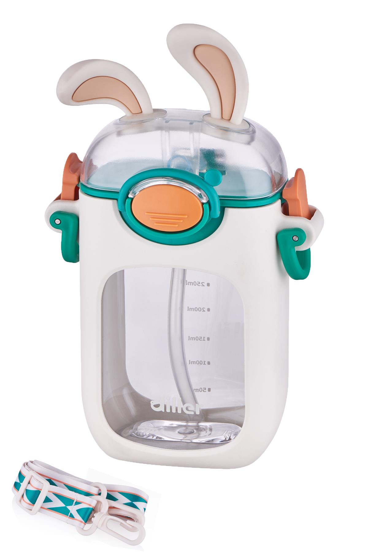 Vagonlife Diller Pipetli 400 ML Tritan Çocuk Su Matarası Boyun Askılı-Temizleme Fırçası Hediyeli-FFDILLER-2305400ML - Beyaz