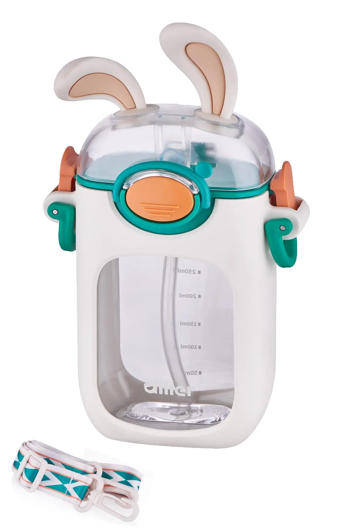Vagonlife Diller Pipetli 400 ML Tritan Çocuk Su Matarası Boyun Askılı-Temizleme Fırçası Hediyeli-FFDILLER-2305400ML - Beyaz