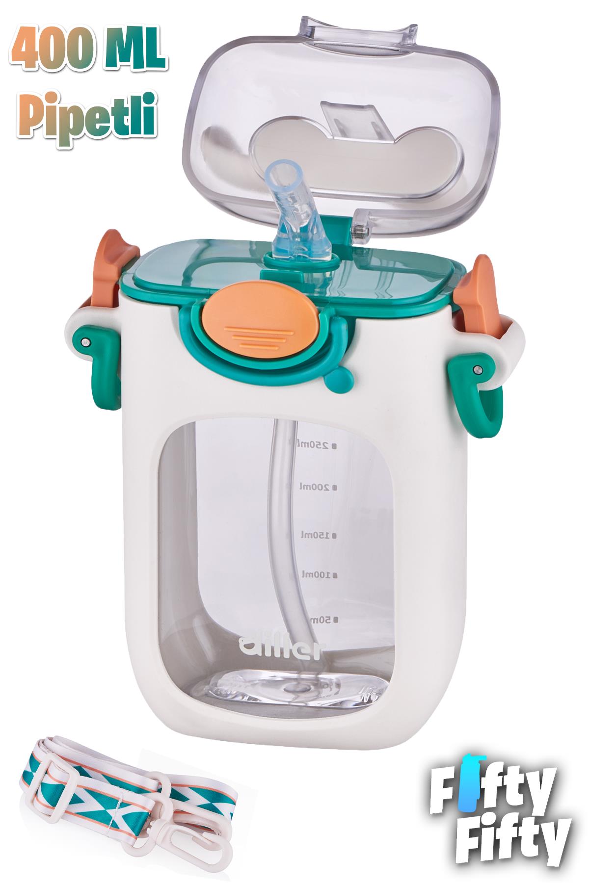 Vagonlife Diller Pipetli 400 ML Tritan Çocuk Su Matarası Boyun Askılı-Temizleme Fırçası Hediyeli-FFDILLER-2305400ML