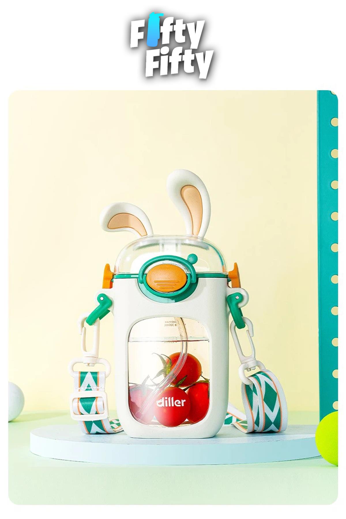 Vagonlife Diller Pipetli 400 ML Tritan Çocuk Su Matarası Boyun Askılı-Temizleme Fırçası Hediyeli-FFDILLER-2305400ML