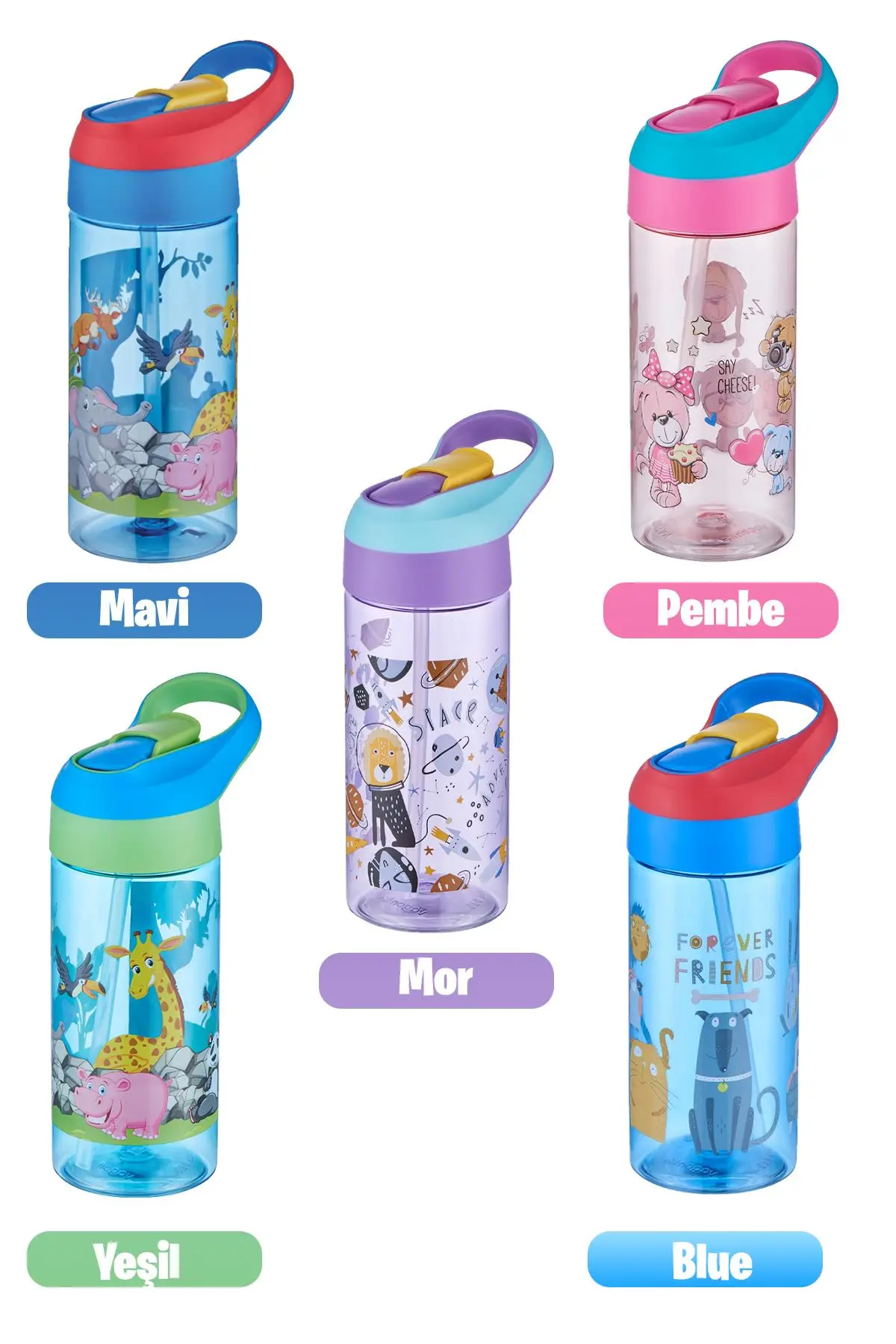 Vagonlife FiftyFifty 500ml Tritan Kalın Pipetli Çocuk Okul Su Matarası