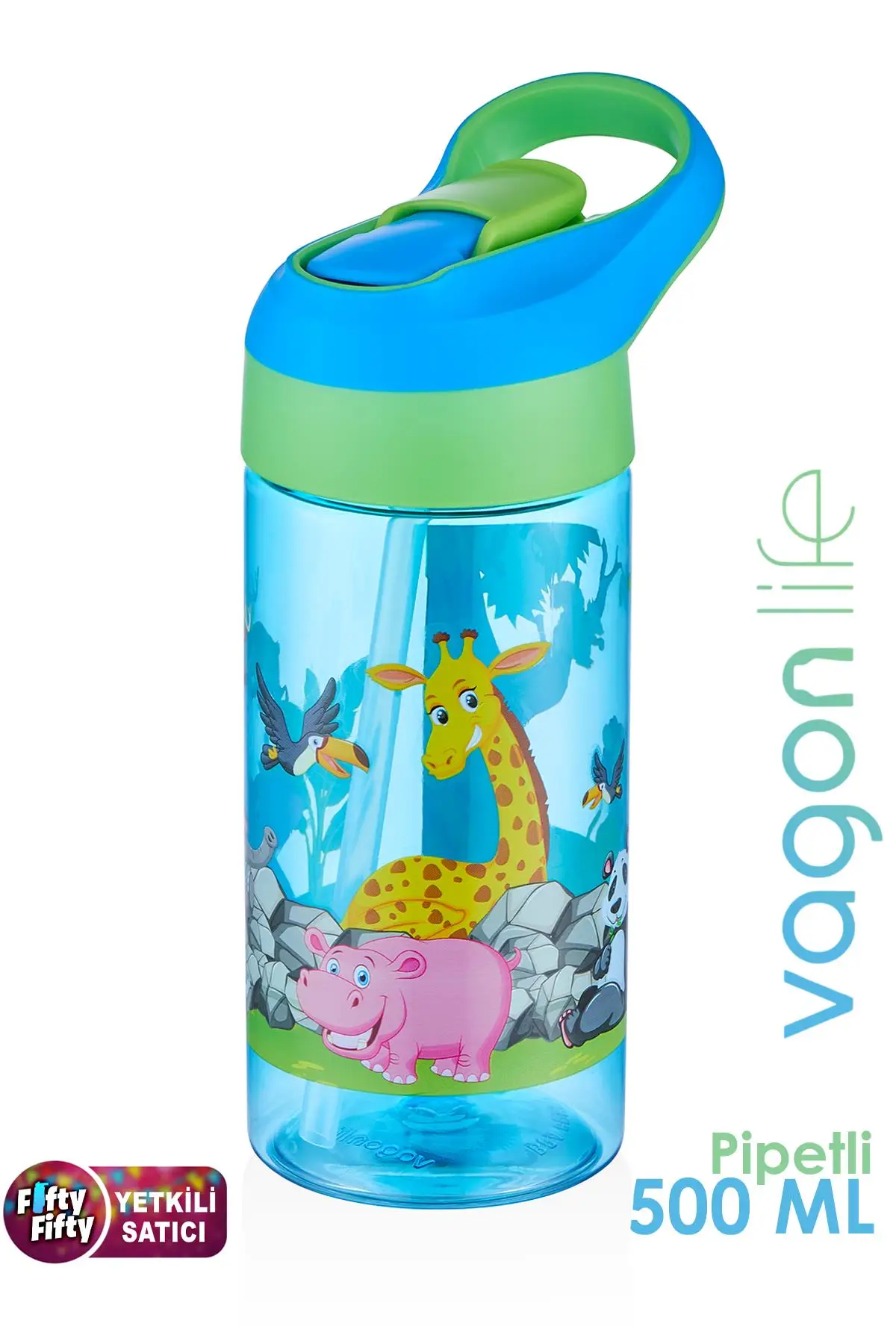 Vagonlife FiftyFifty 500ml Tritan Kalın Pipetli Çocuk Okul Su Matarası