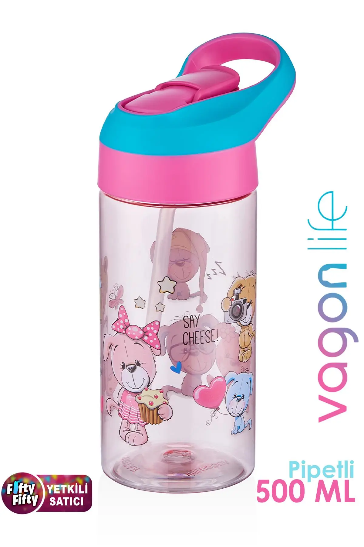 Vagonlife FiftyFifty 500ml Tritan Kalın Pipetli Çocuk Okul Su Matarası