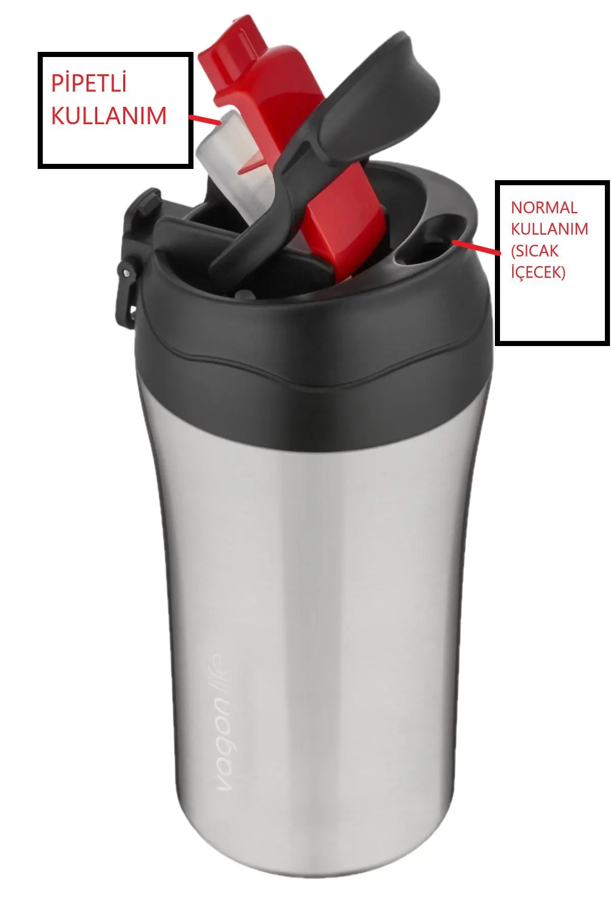 Vagonlife FiftyFifty Çift Kapak Sistemli Pipetli/Pipetsiz 400ml Çelik Mug FF2004VGN