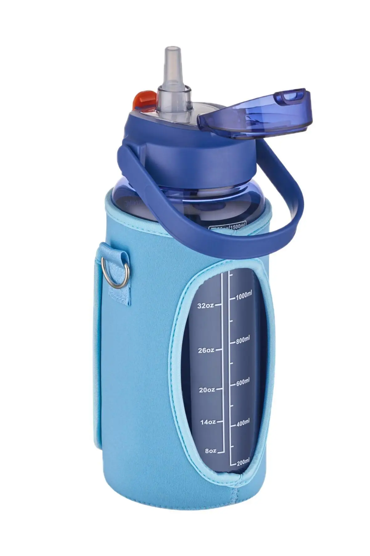 Vagonlife Kılıflı ((Telefon Koyma Yeri)) Taşıma Askılı 1500 ml Pipetli/Pipetsiz Kullanım Su Matarası