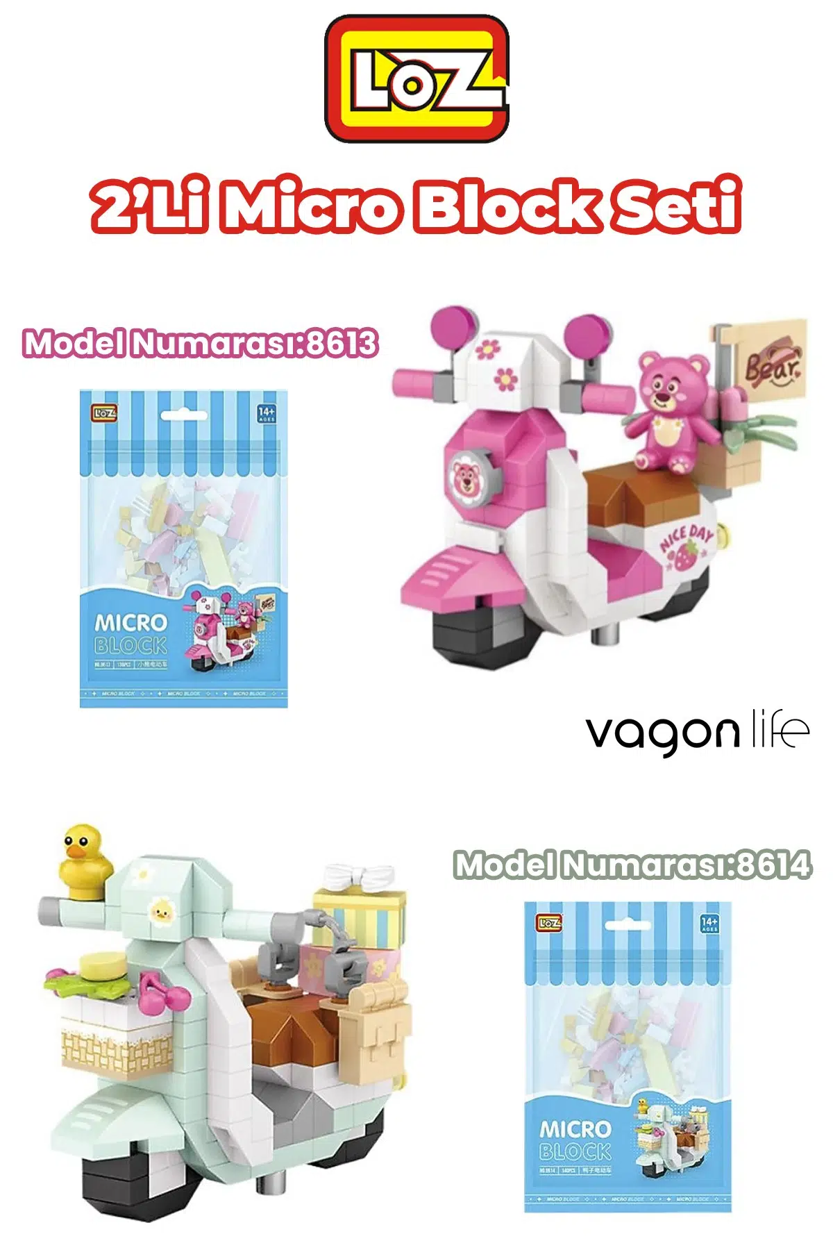Vagonlife Loz Micro Block 2'li Motor Seti 2 Farklı Model Dekoratif Oyuncak Yapım Seti Yapı Blok Seti