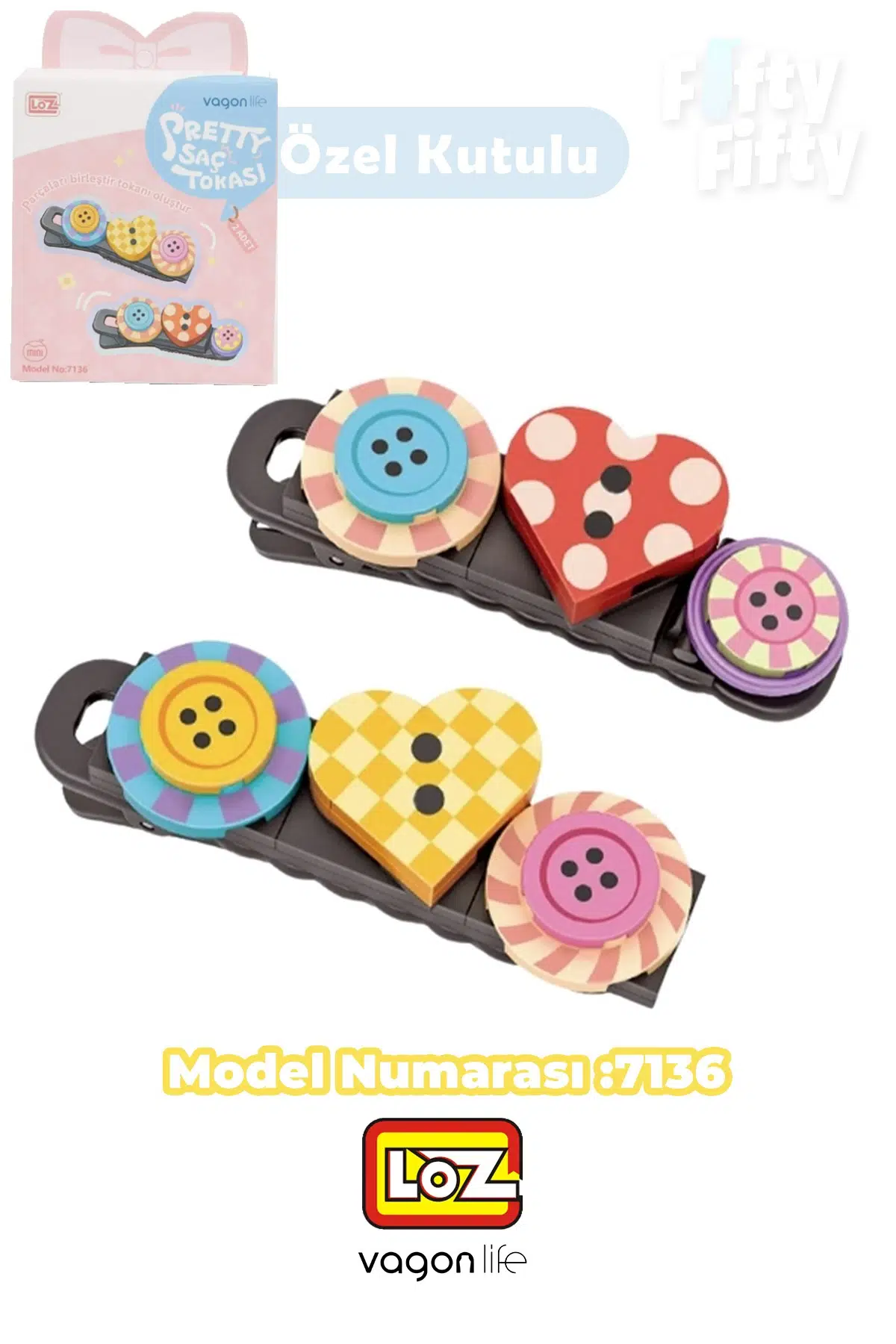 Loz Sretty Serisi 2'li Saç Tokası Oyuncak Yapım Seti &amp; Blok --FFTOKA - 7136