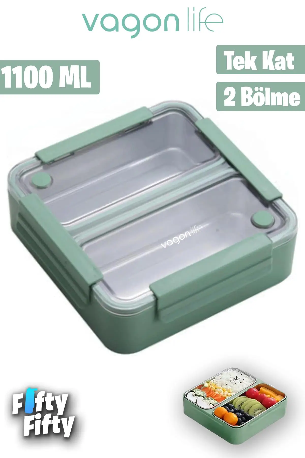 Vagonlife Lunch Box 1100 ML (Sızdırmaz,Karışmaz 2 Bölmeli) Yeni Nesil Sefer Tası -FFLBOX9807