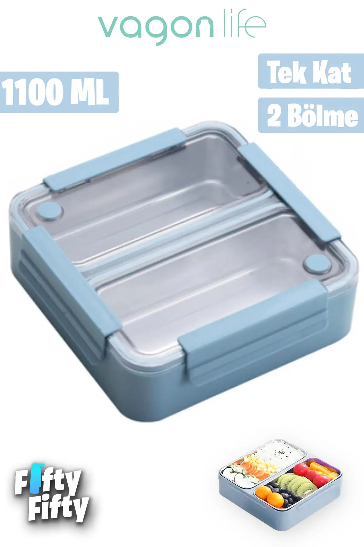 Vagonlife Lunch Box 1100 ML (Sızdırmaz,Karışmaz 2 Bölmeli) Yeni Nesil Sefer Tası -FFLBOX9807