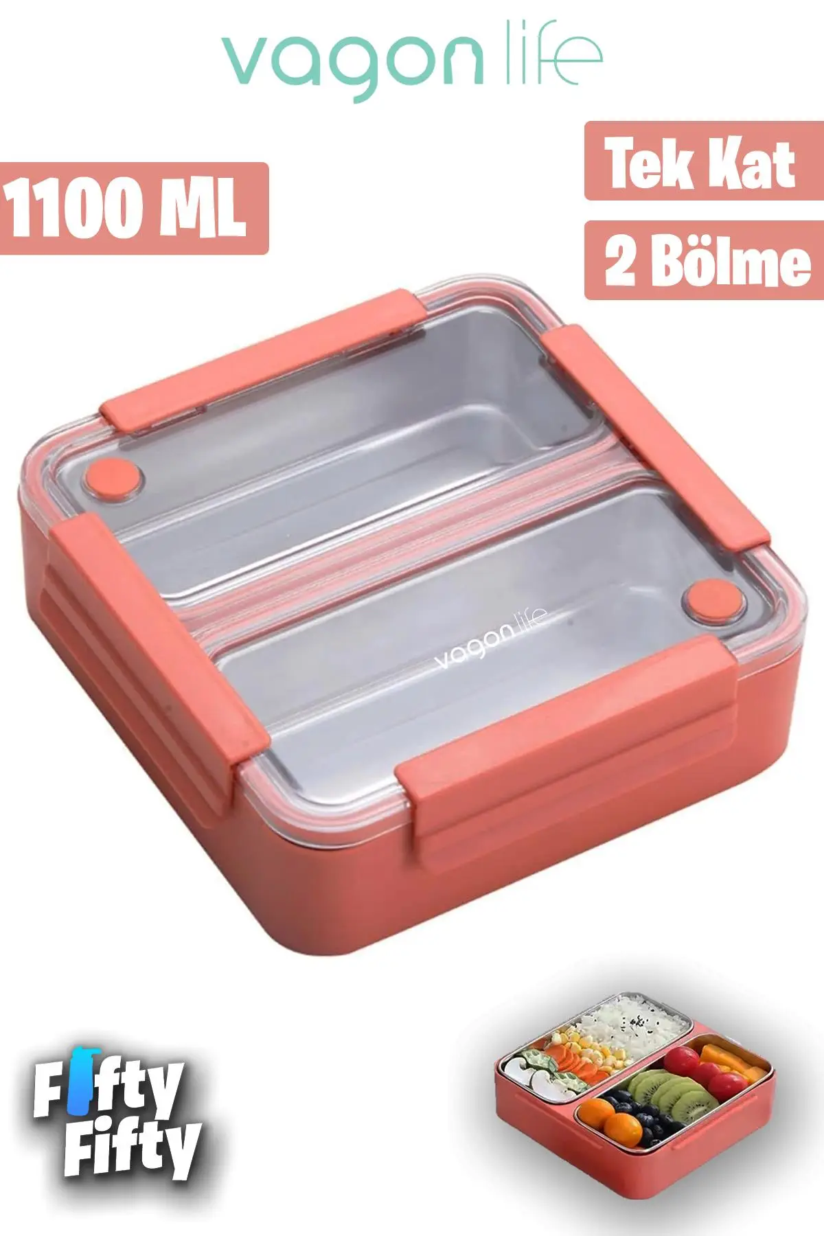 Vagonlife Lunch Box 1100 ML (Sızdırmaz,Karışmaz 2 Bölmeli) Yeni Nesil Sefer Tası -FFLBOX9807