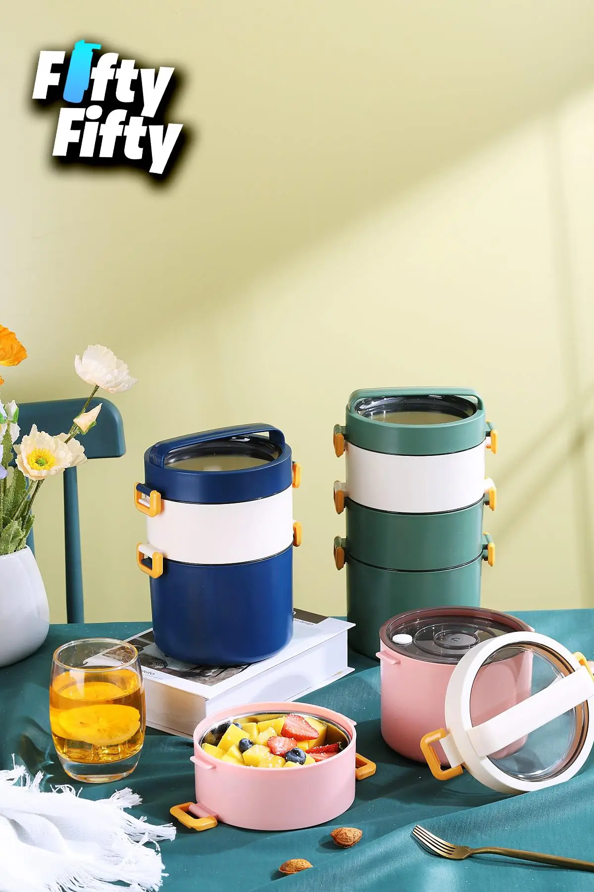 Vagonlife Lunch Box 3 Katlı Büyük Boy 1800 ML Ofis-Okul İçin Yeni Nesil Sefer Tası-FFLBOX3KAT1800ML
