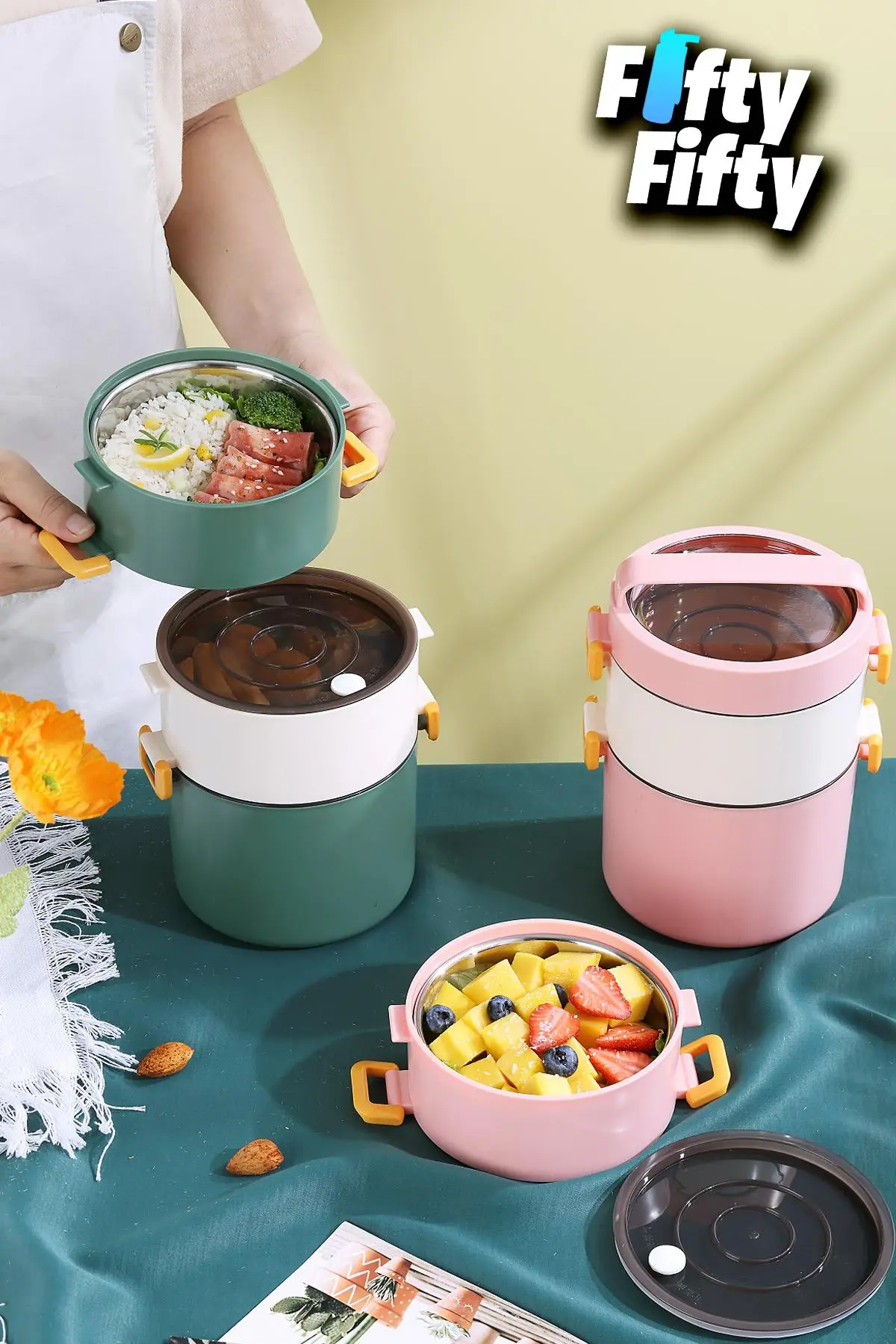 Vagonlife Lunch Box 3 Katlı Büyük Boy 1800 ML Ofis-Okul İçin Yeni Nesil Sefer Tası-FFLBOX3KAT1800ML