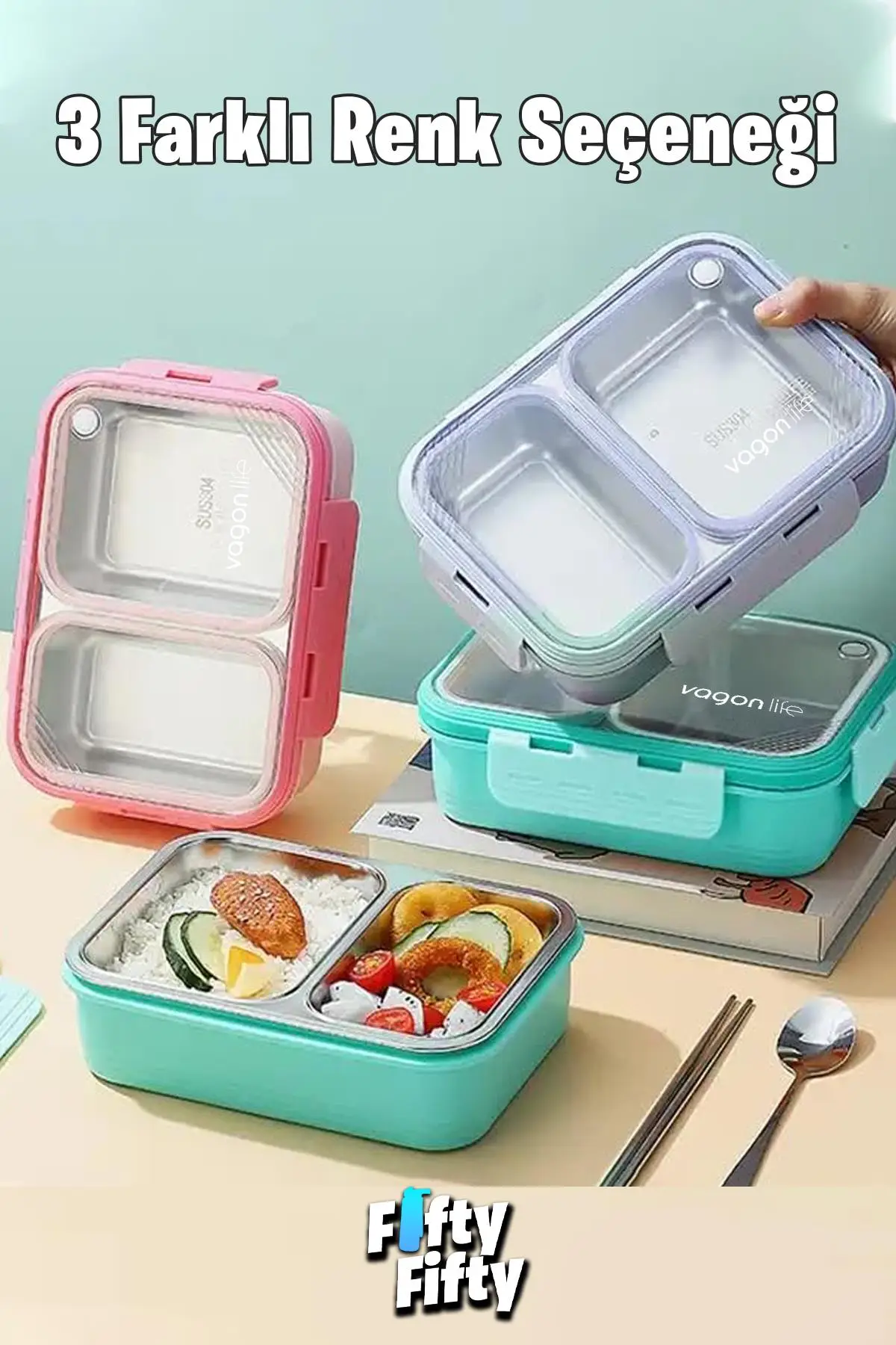 Vagonlife Lunch Box 700 ML Tek Kat İki Bölmeli Metal Kaşıklı Yeni Nesil Sefer Tası-FFLBOX7096