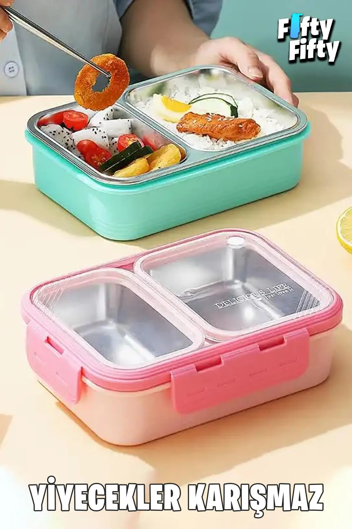 Vagonlife Lunch Box 700 ML Tek Kat İki Bölmeli Metal Kaşıklı Yeni Nesil Sefer Tası-FFLBOX7096
