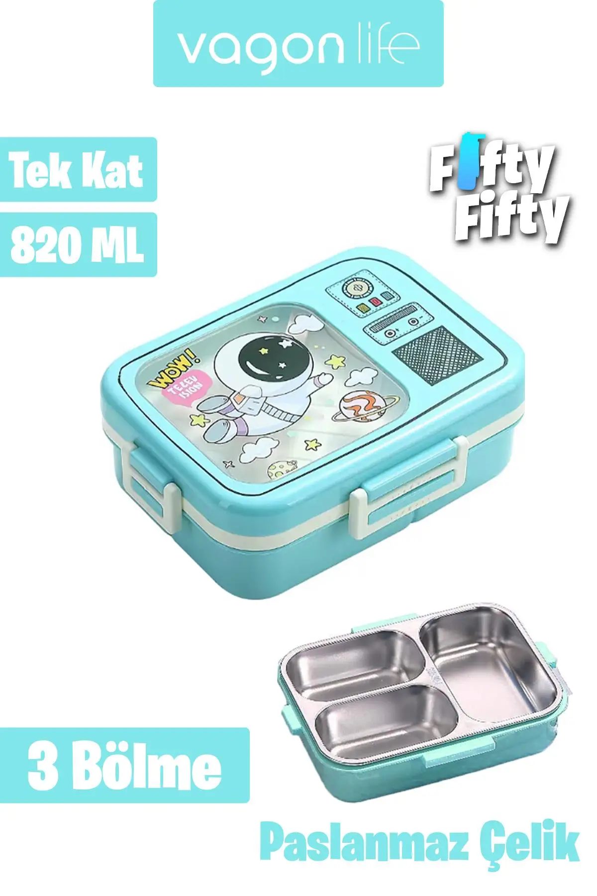 Vagonlife Lunch Box 820 ML Tek Kat Üç Bölmeli Sos Kaseli Yeni Nesil Sefer Tası-FFLBOX10283