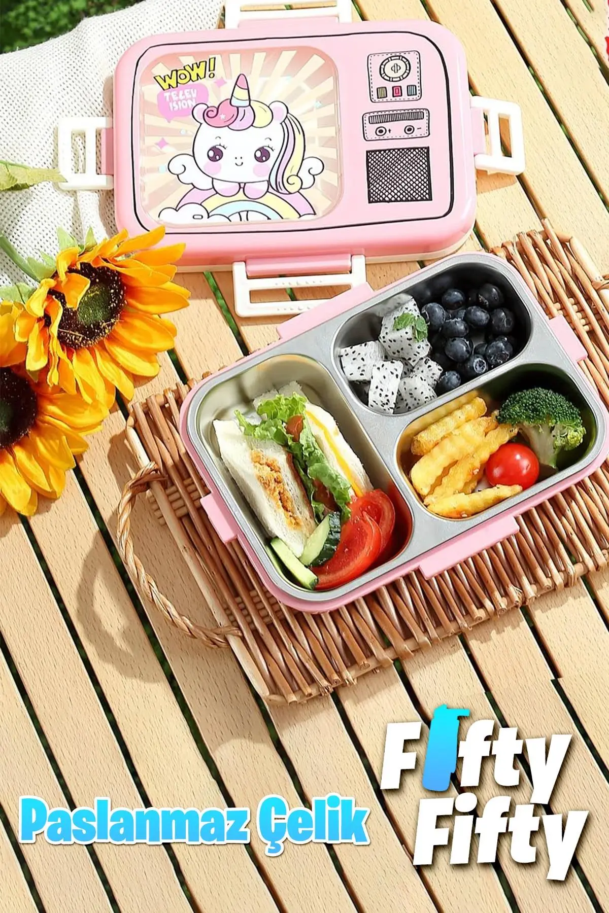 Vagonlife Lunch Box 820 ML Tek Kat Üç Bölmeli Sos Kaseli Yeni Nesil Sefer Tası-FFLBOX10283