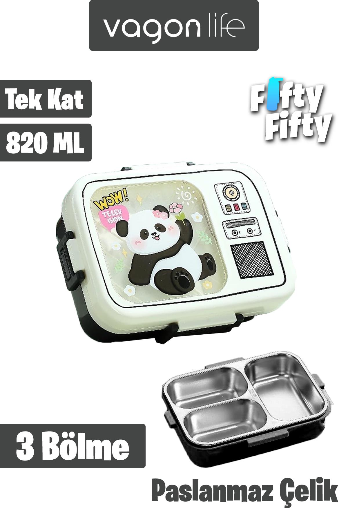 Vagonlife Lunch Box 820 ML Tek Kat Üç Bölmeli Sos Kaseli Yeni Nesil Sefer Tası-FFLBOX10283 - Siyah